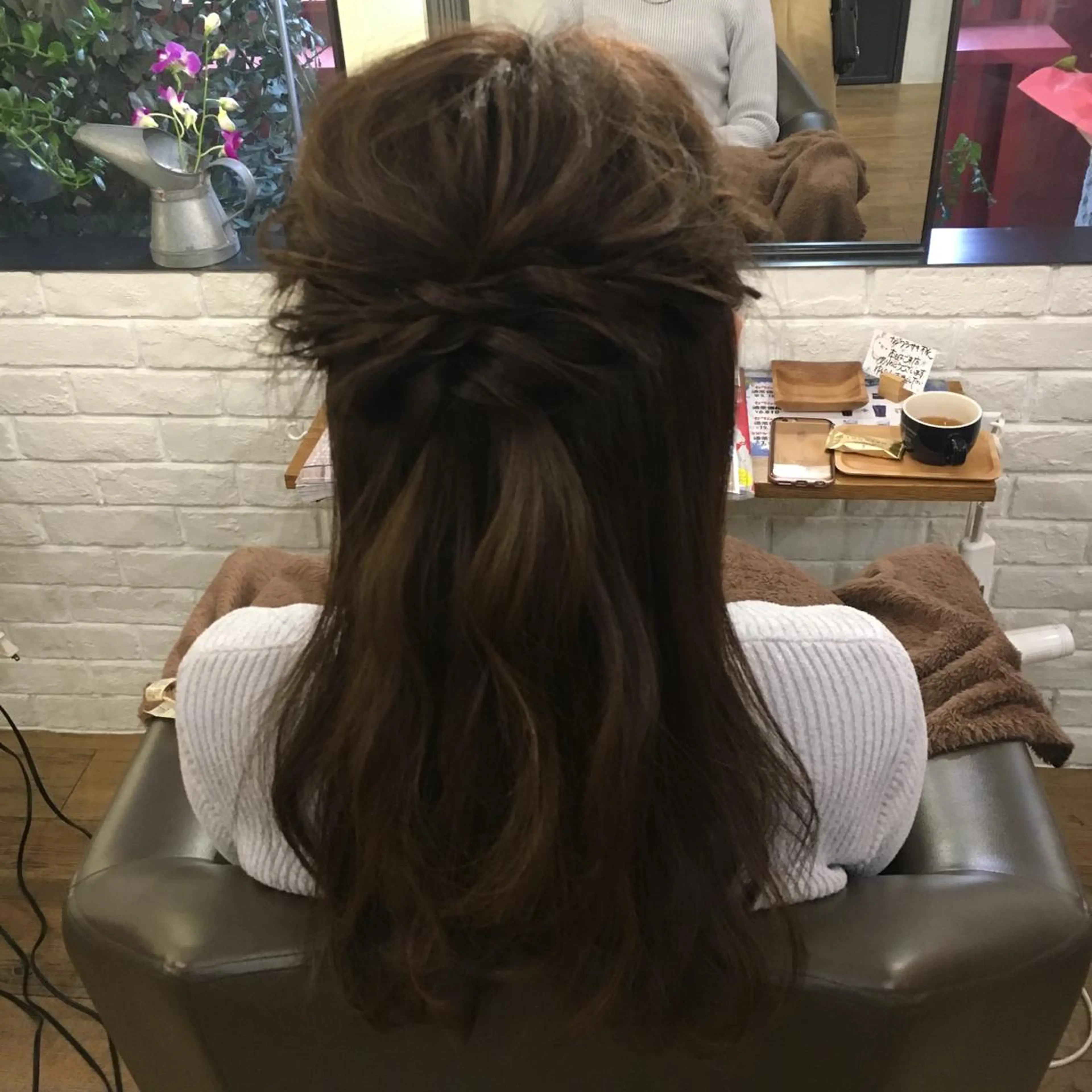 ロング カラー ヘアアレンジ ハーフアップ 薬院:今泉/上川美幸 小顔ボブ/暗髪カラーのヘアスタイル