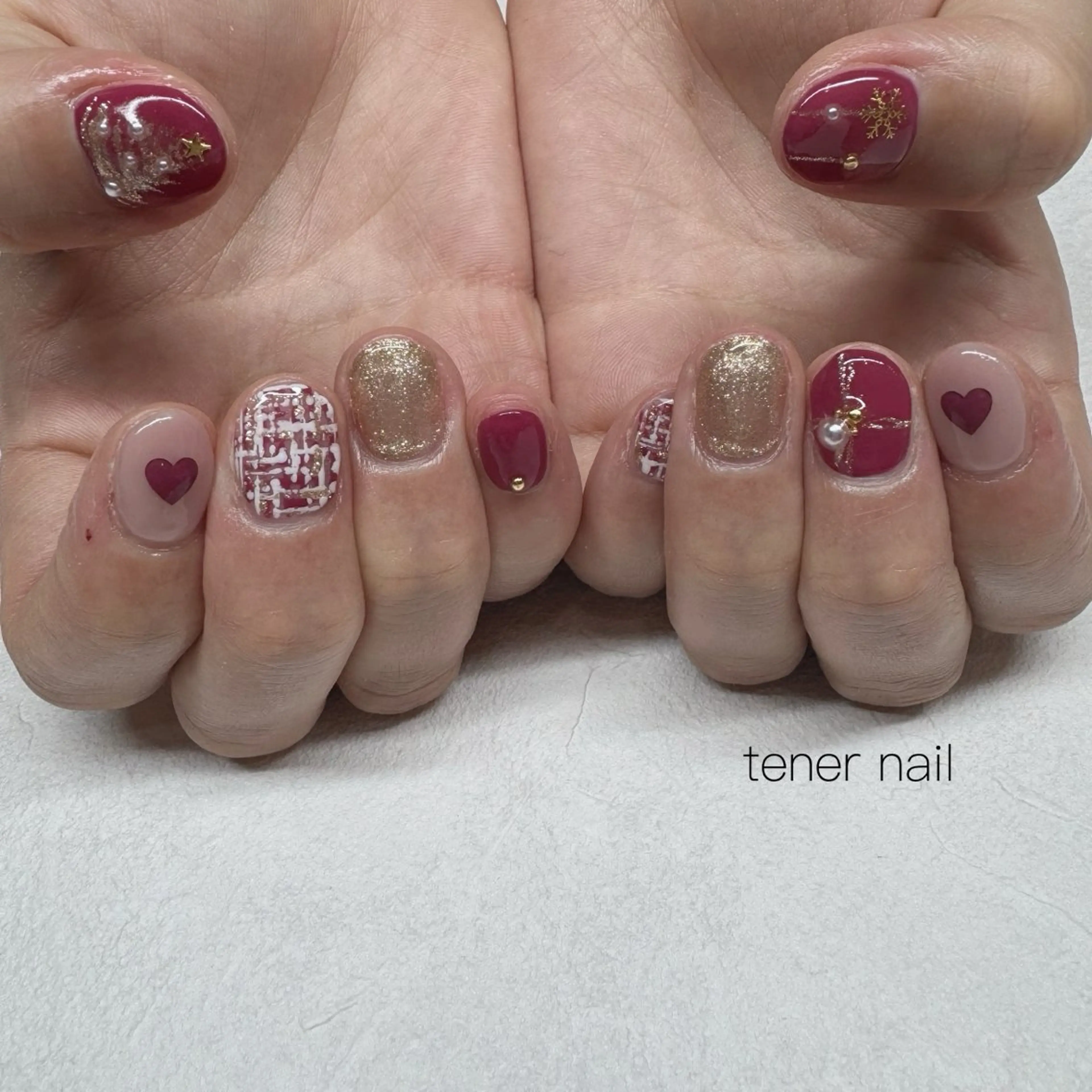 ネイル ツイードネイル 冬ネイル クリスマス ハンドネイル tener  nail  テネルネイル所属・テネルネイル tener nailのネイルデザイン
