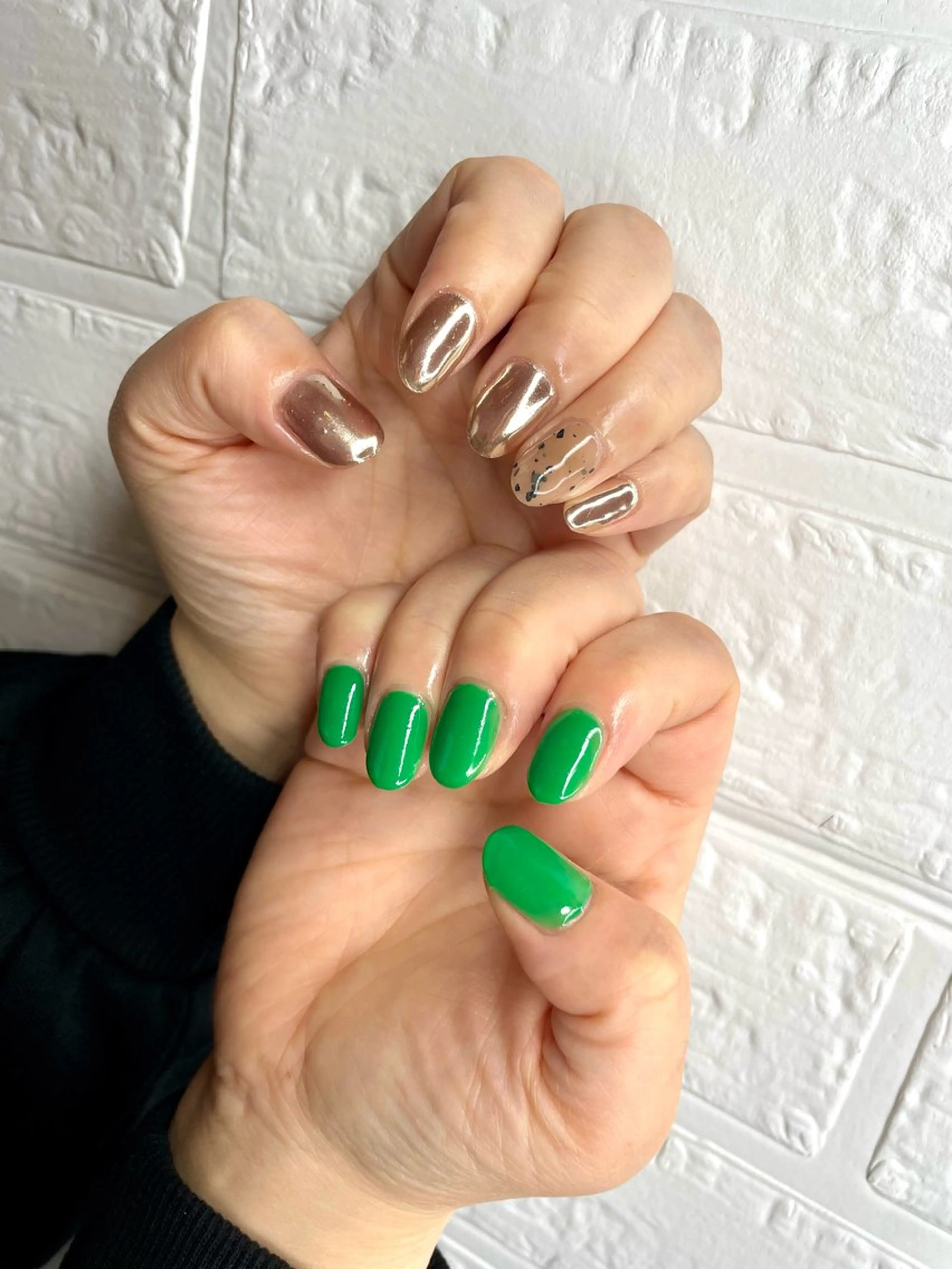 ネイル ゴールド グリーン ミラーネイル laviebelle norikoのネイルデザイン