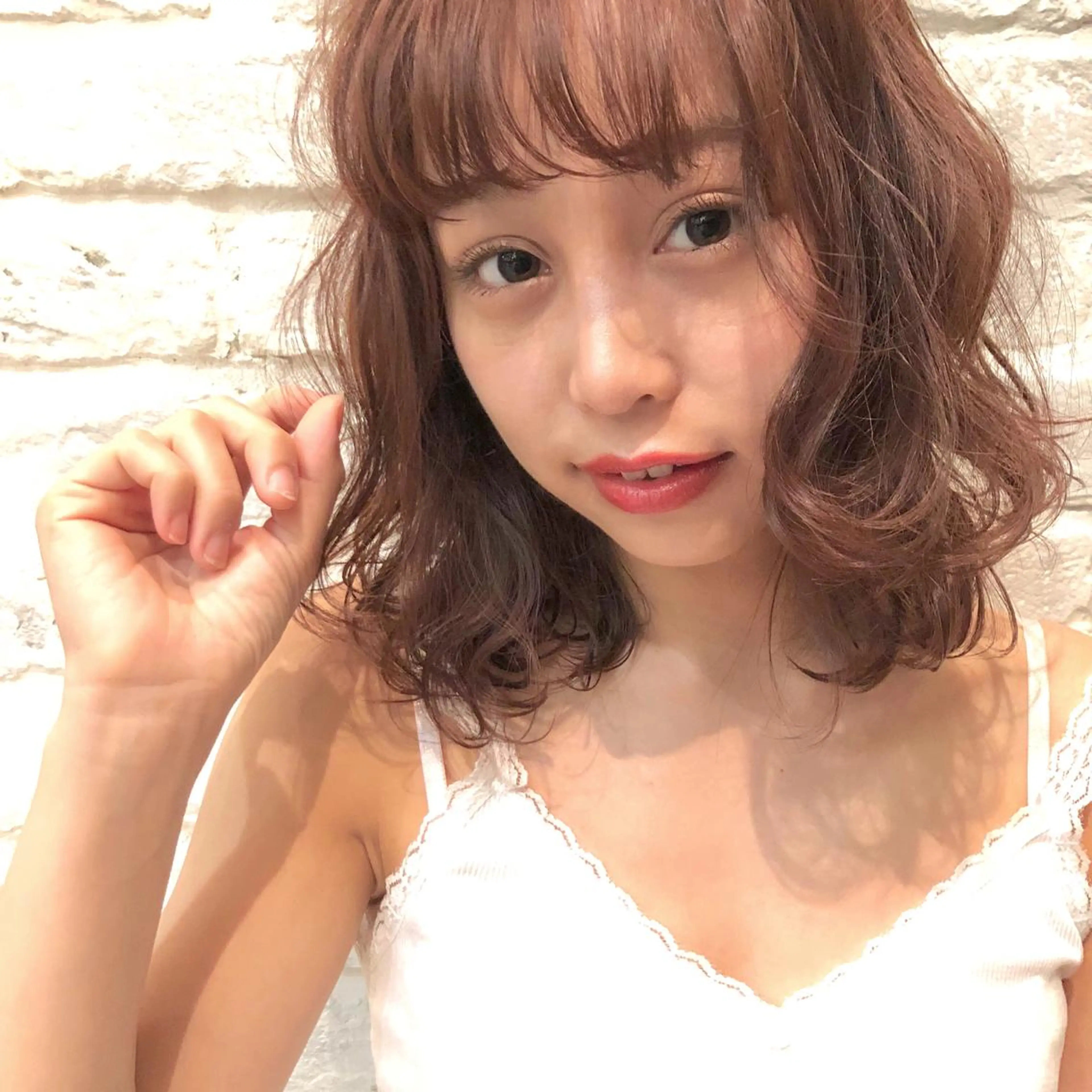 ミディアム カラー パーマ ヘアアレンジ 艶ピンク*ヘアセット 🌙shioriのヘアスタイル