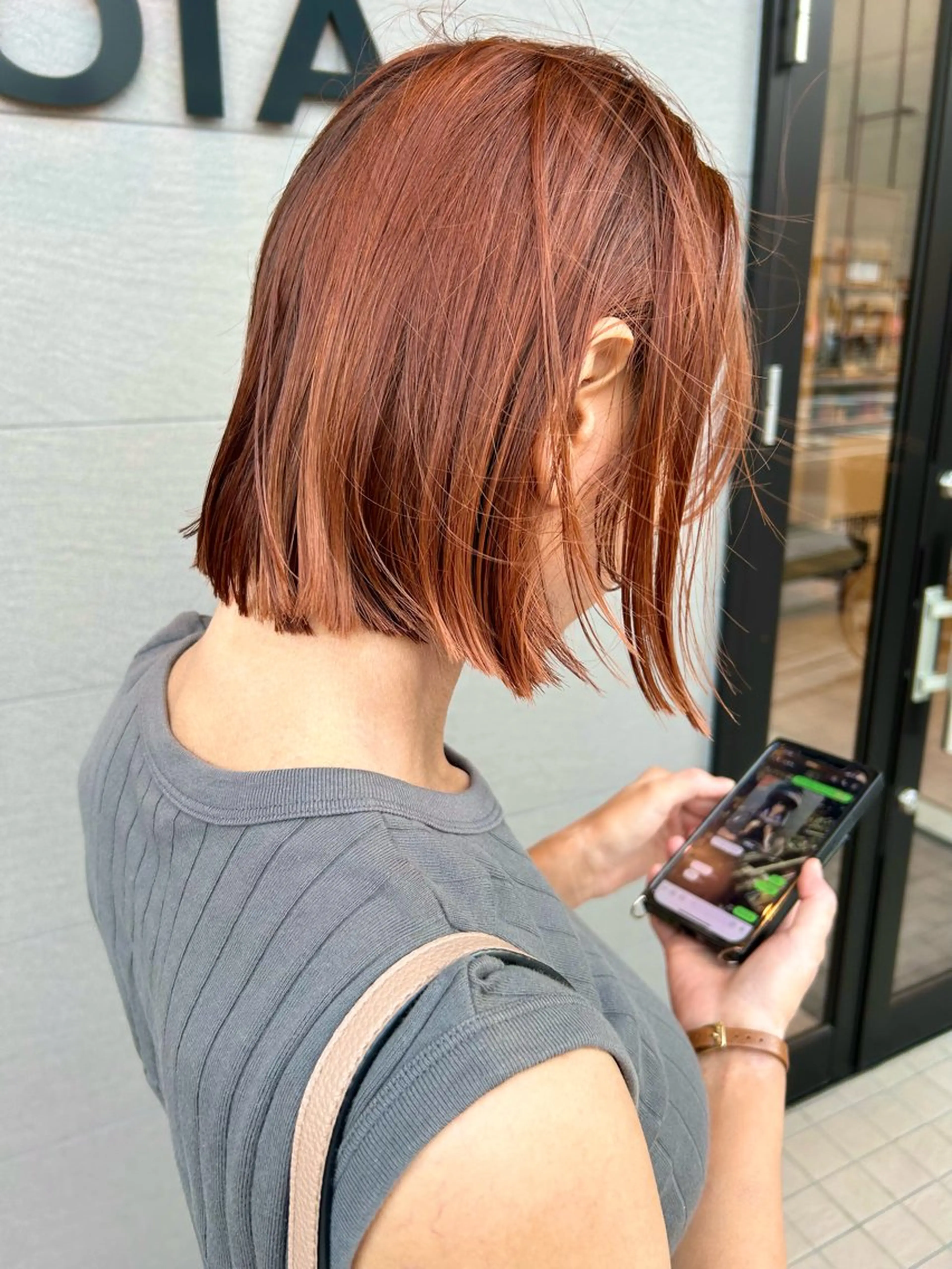 ショート カラー 切りっぱなしボブ ブラウンカラー オレンジ オレンジブラウン ボブ ナカジマ ナナのヘアスタイル