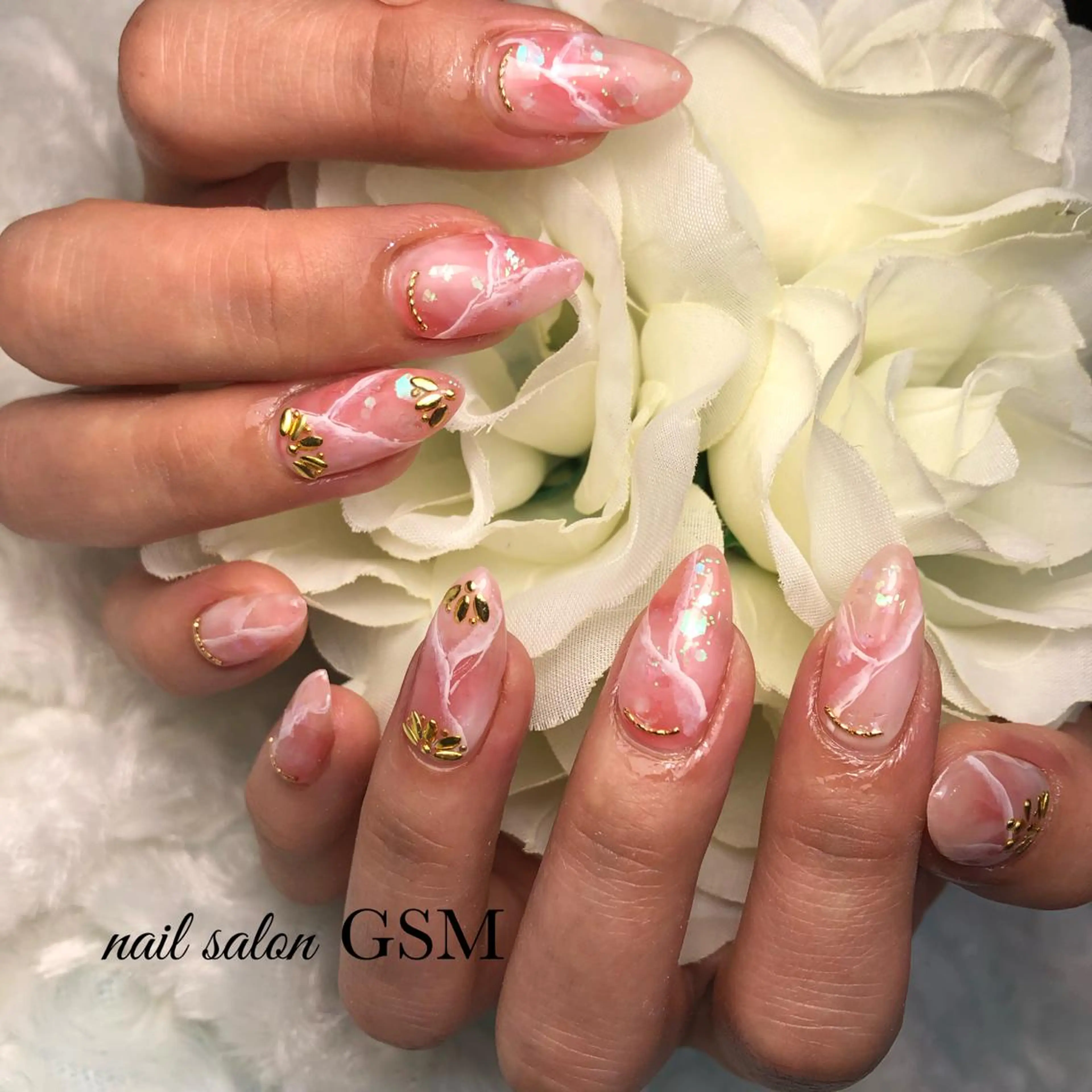 ネイル 大理石ネイル(マーブル) ピンク ハンドネイル nail salon GSMのネイルデザイン