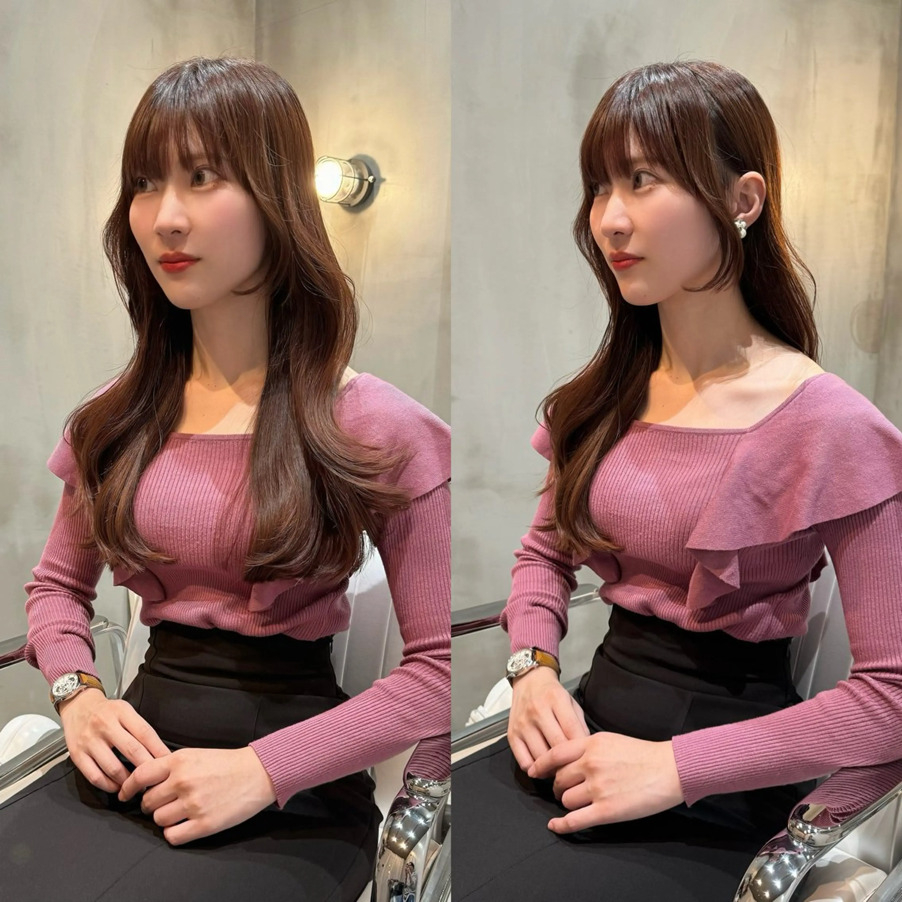 ロング 顔周りカット 髪質改善 韓国風ヘア ワンホンヘア カット ヘアカラー トリートメント LOMA🇰🇷 銀座クボタのヘアスタイル