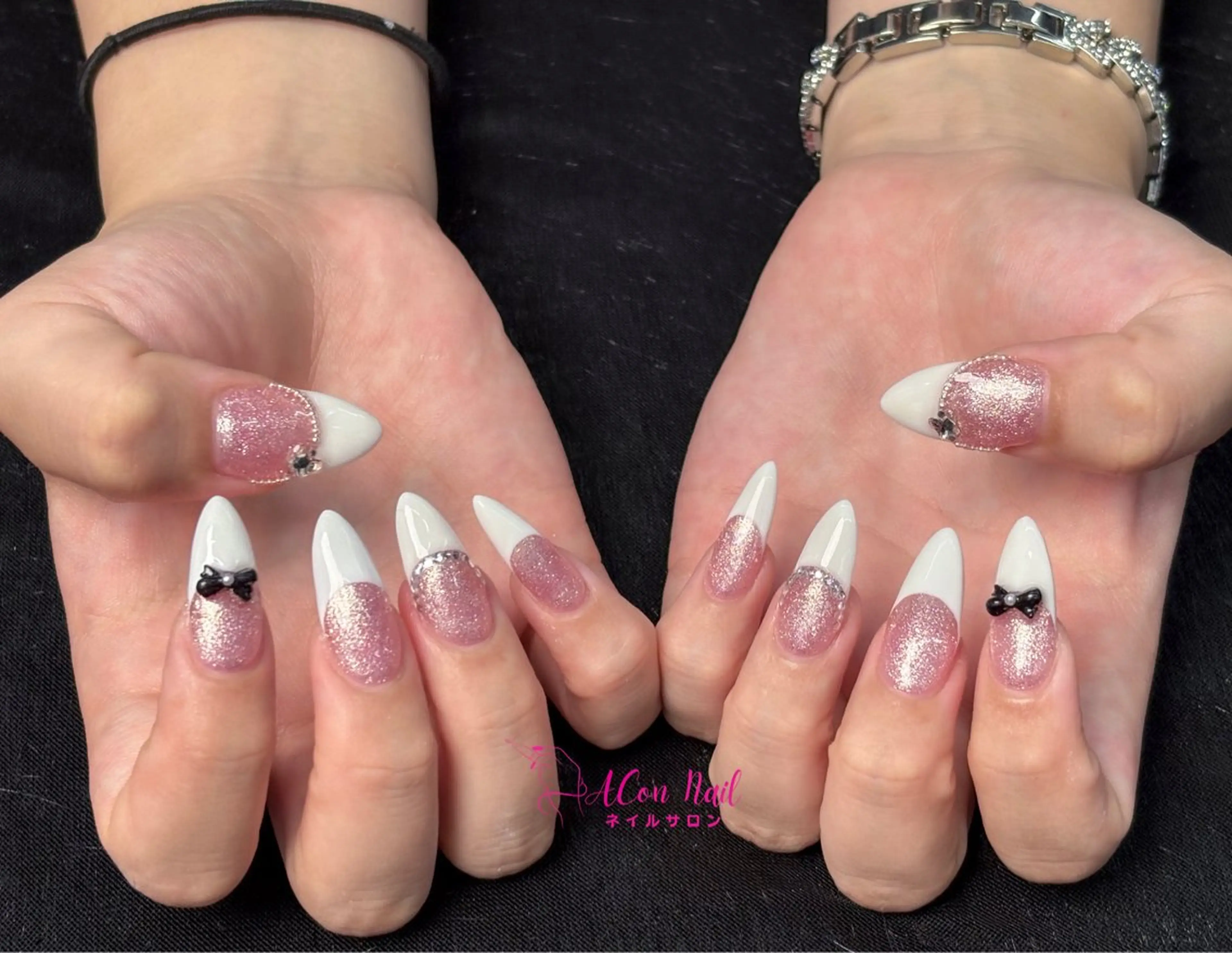 ネイル 桜ネイル 長さ出し フラワーネイル フレンチネイル ジェルネイル ハンドネイル ACon NailSalonのネイルデザイン