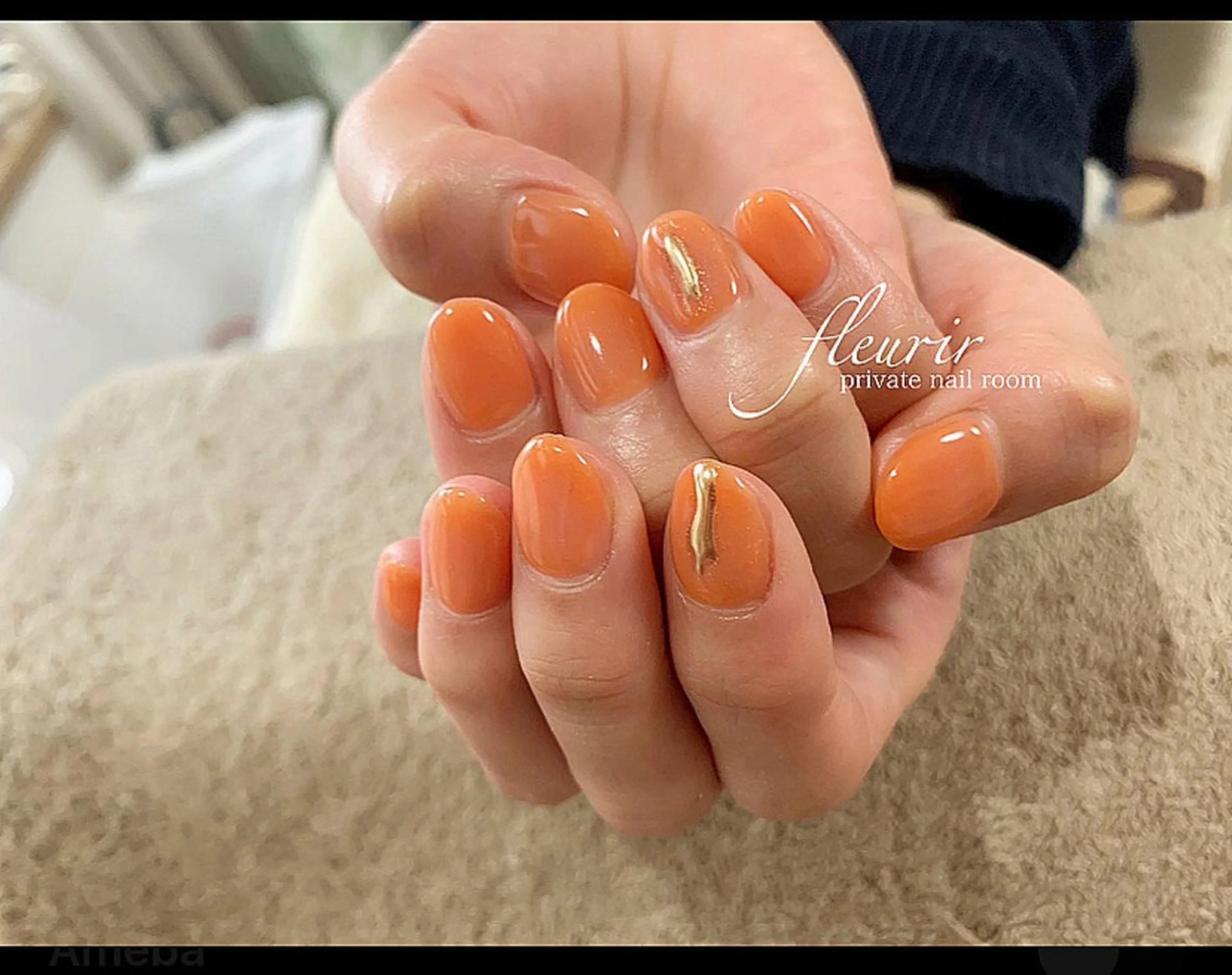 ネイル ミラーネイル オレンジ フルリール 【プライベートサロンのネイルデザイン
