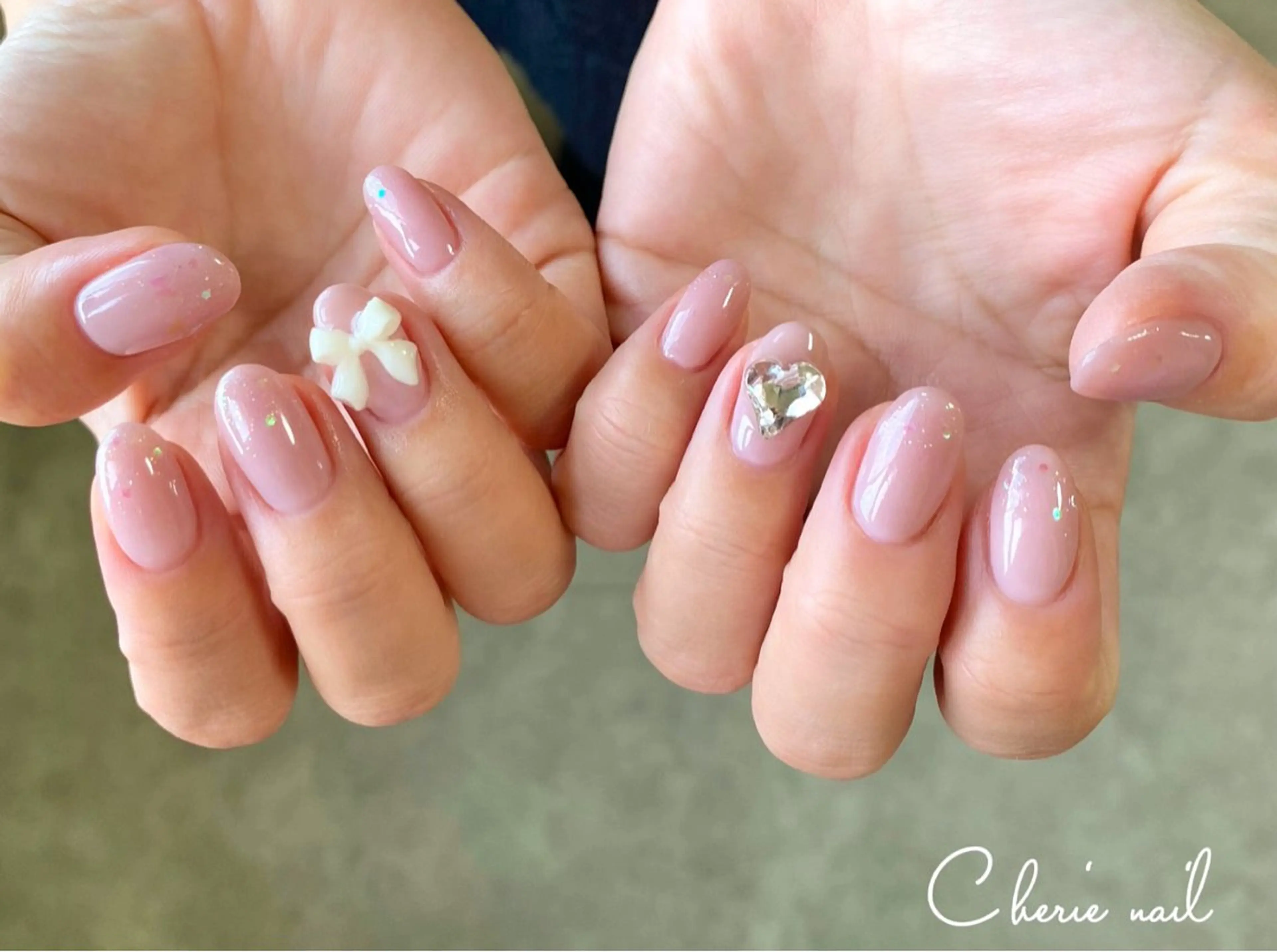 ネイル ジェルネイル ハート リボン Cherienail yunaのネイルデザイン