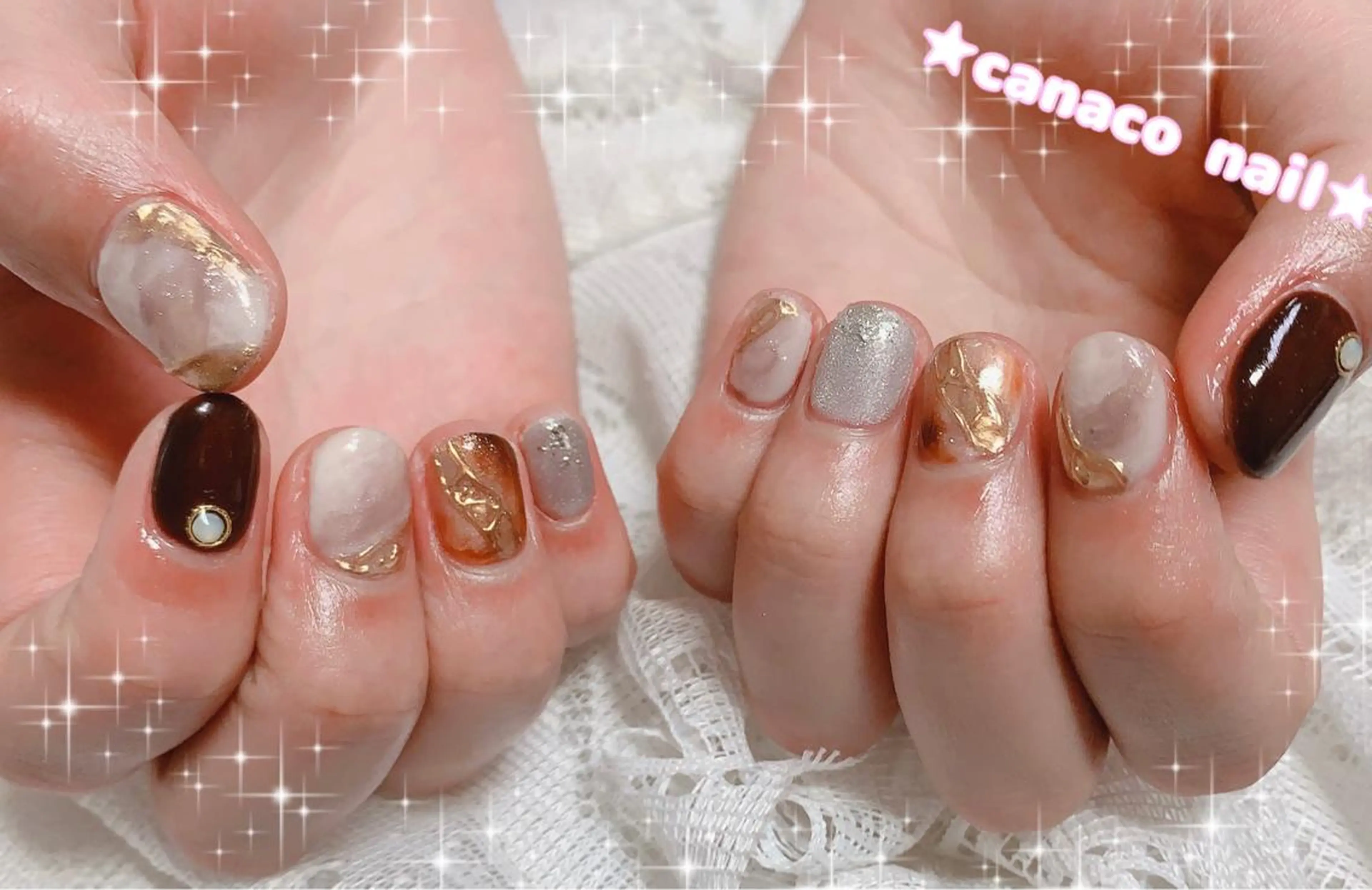 ネイル アートネイル ブラウン ジェルネイル マグネットネイル ミラーネイル ハンドネイル ハンドケア ベテランネイル cnc  nailのネイルデザイン