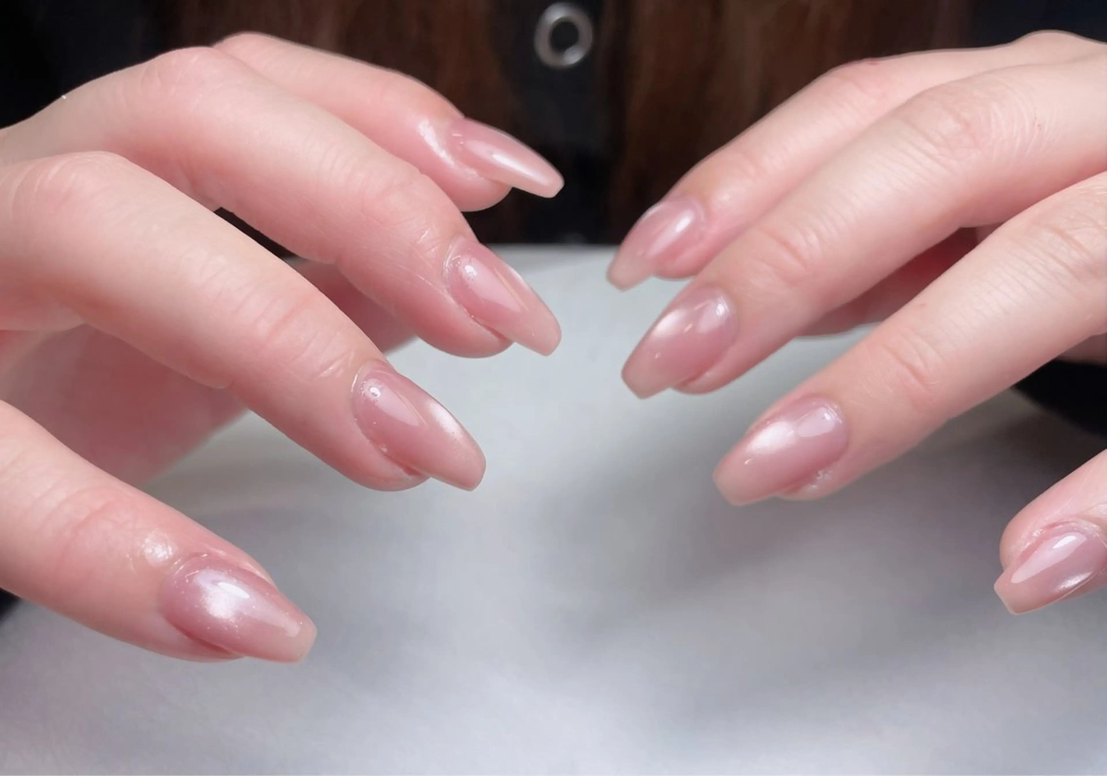ネイル フレンチネイル ジェルネイル ガーリー ガラスフレンチ グラデーション 中野駅から2分 MEO NAILのネイルデザイン