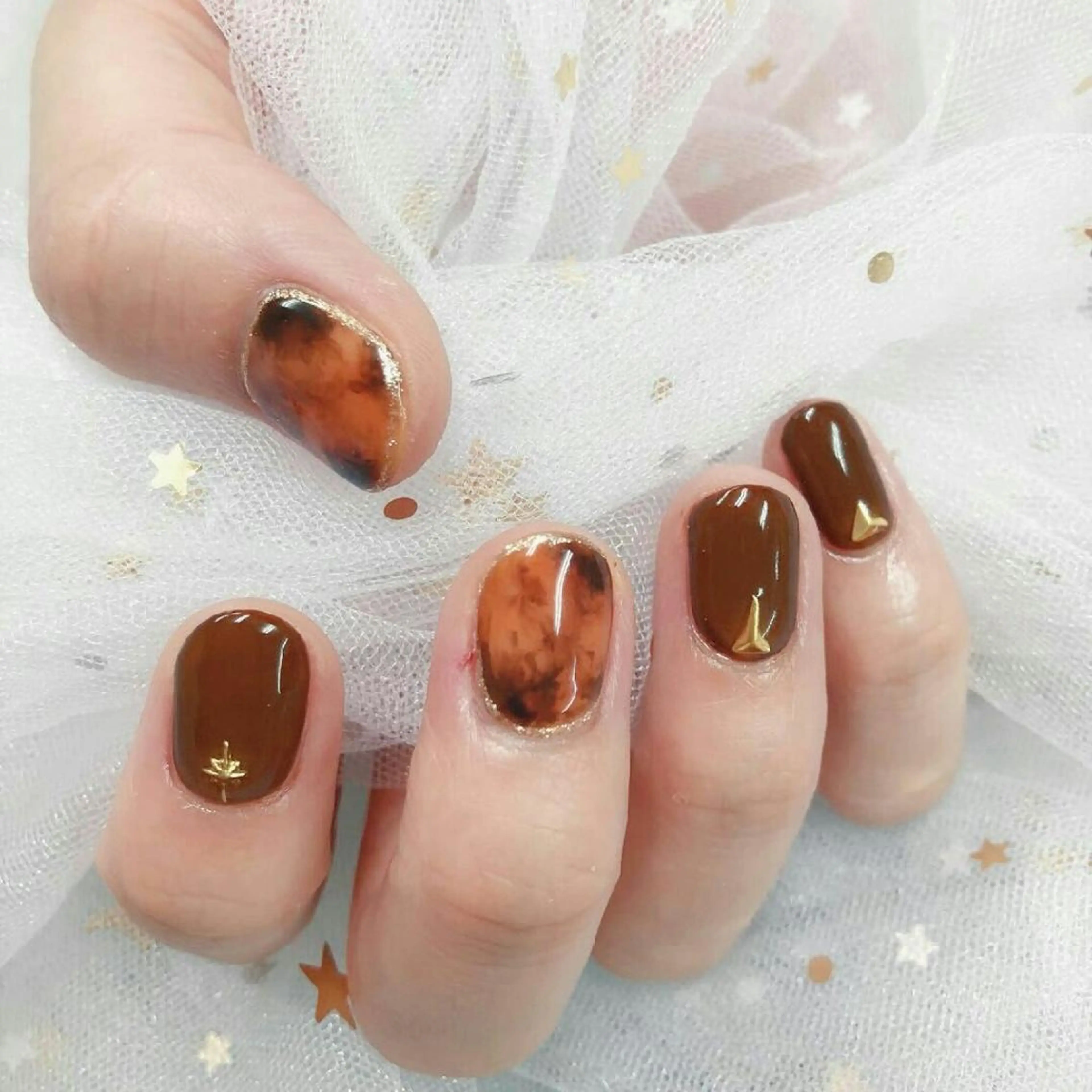 ネイル アニマル柄 アートネイル べっ甲ネイル ドット 長さ出し Melody  3D/スカルプ専門店のネイルデザイン