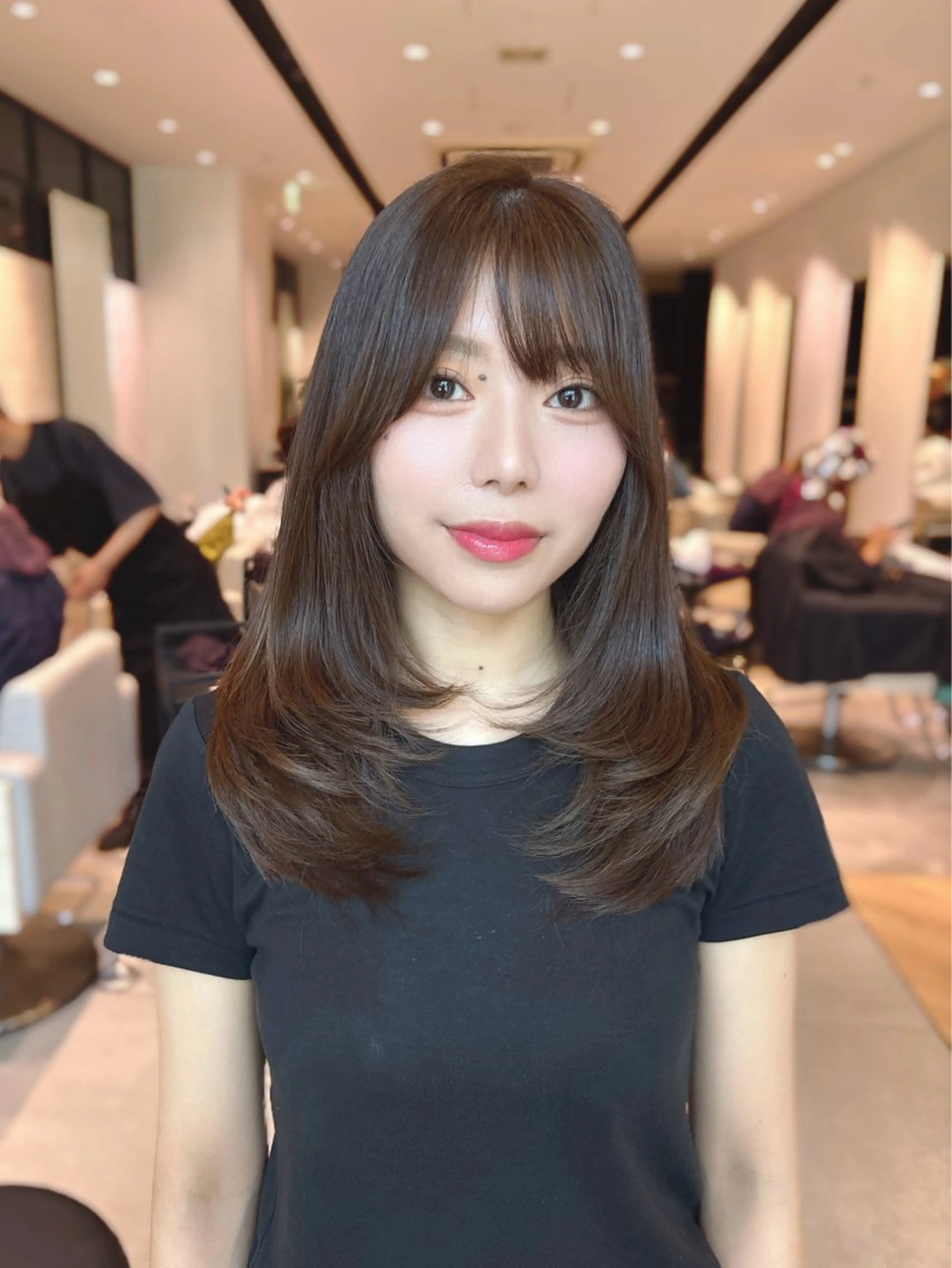 ミディアム カラー ブリーチ ブラウンカラー ブリーチなしカラー 韓国風ヘア レイヤーカット カット ヘアカラー トリートメント 銀座/韓国レイヤー/ 艶カラー🍓原田侑依のヘアスタイル