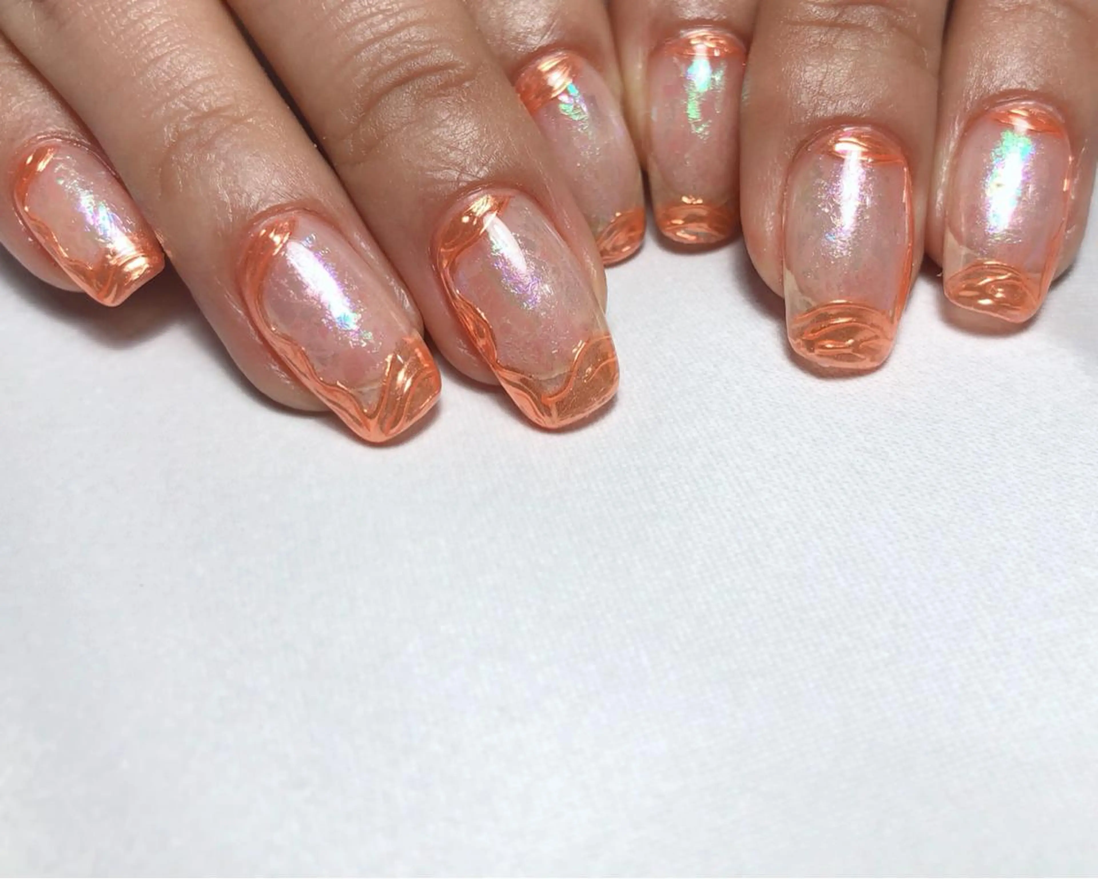 ネイル ミラーネイル オレンジ ハンドネイル nail heron所属・saki_ nail heronのネイルデザイン