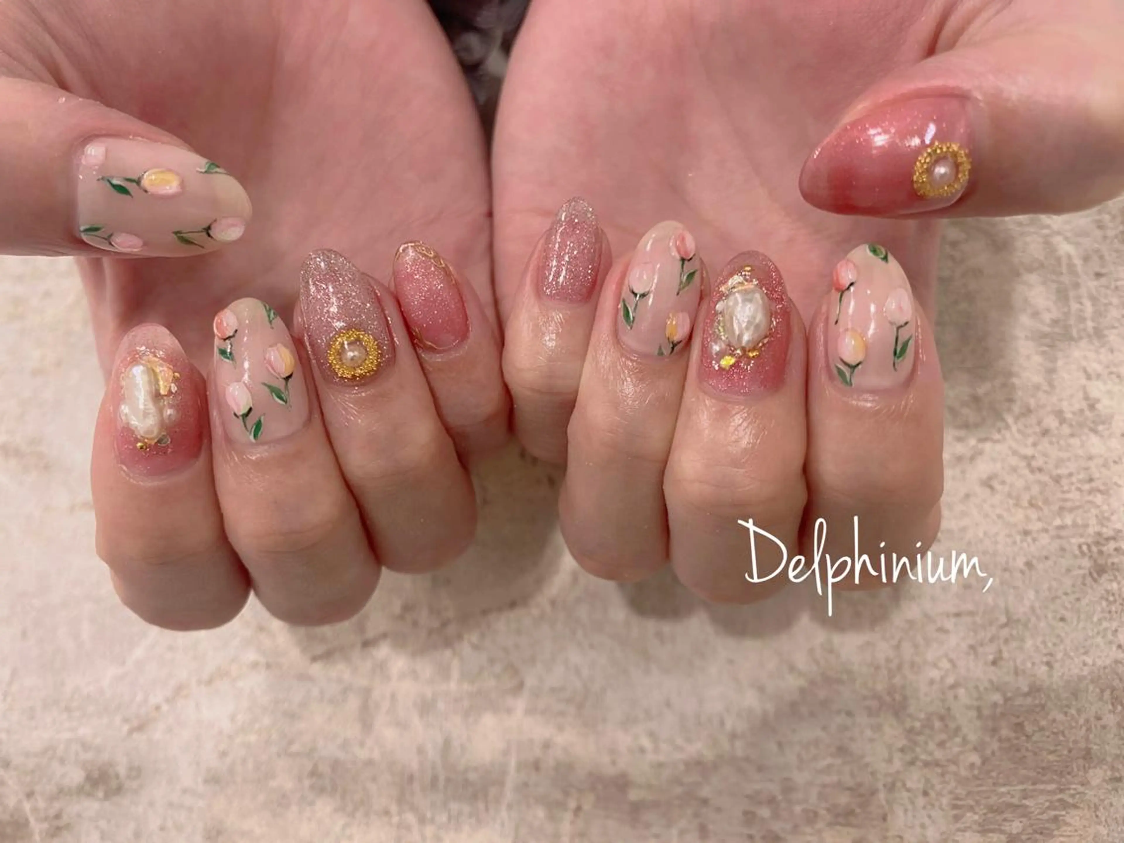 ネイル アートネイル ジェルネイル 春ネイル ハンドネイル 岡本 友恵のネイルデザイン