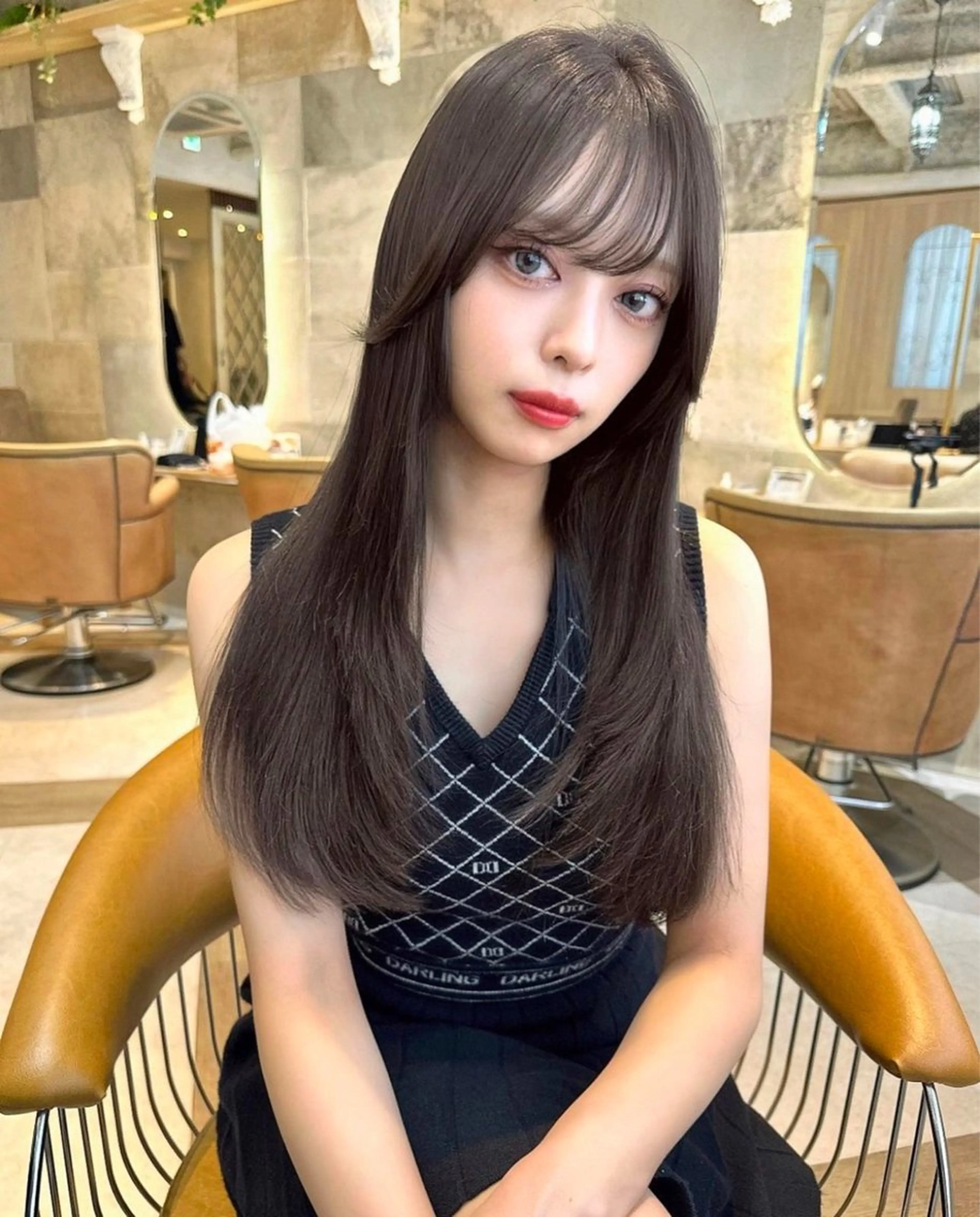 カラー ゆらんちょ/ブリーチ 無w/縮毛矯正/暖色のヘアスタイル