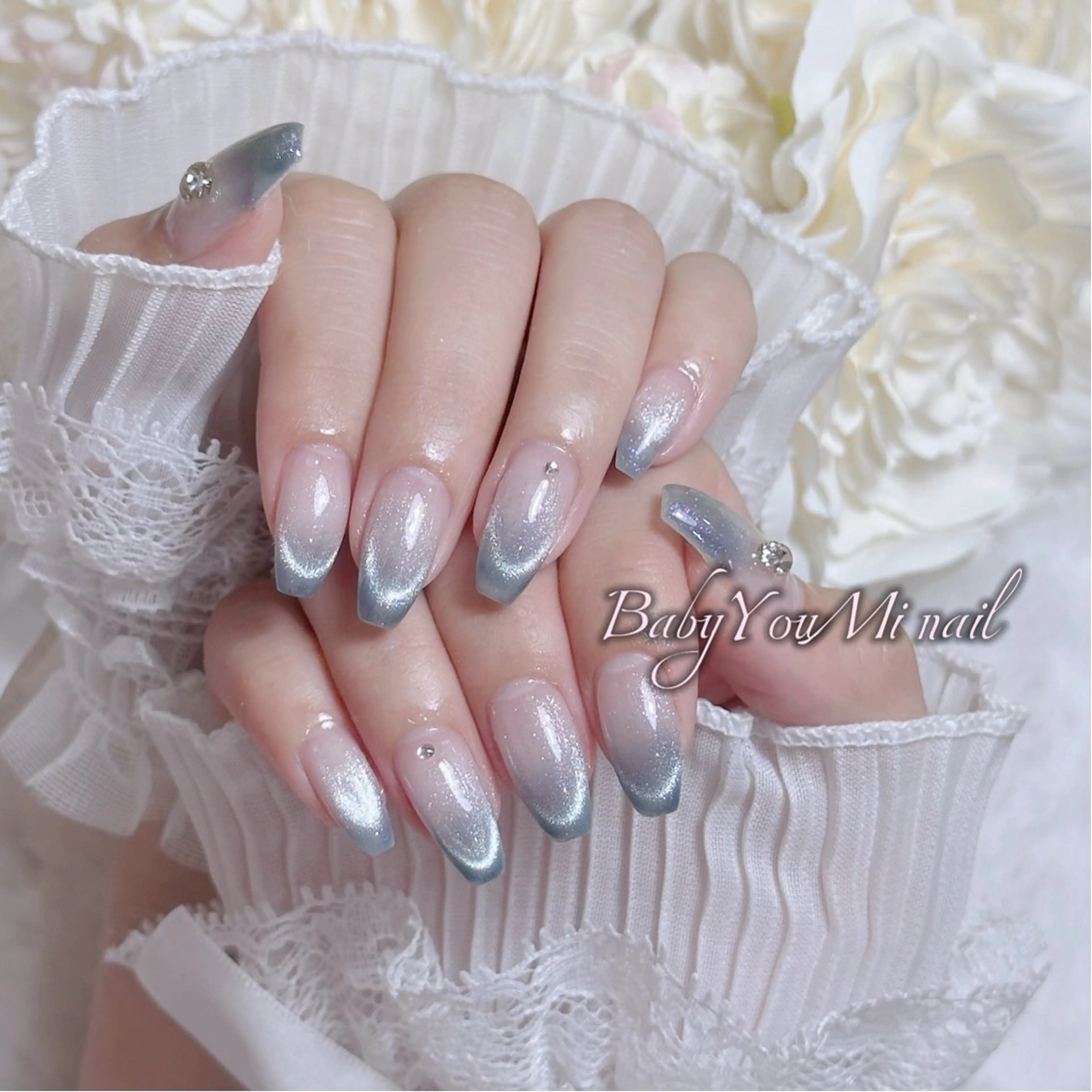 ネイル オーロラネイル チークネイル 成人式 フットネイル フレンチネイル ハンドネイル Oomiya 服部のネイルデザイン