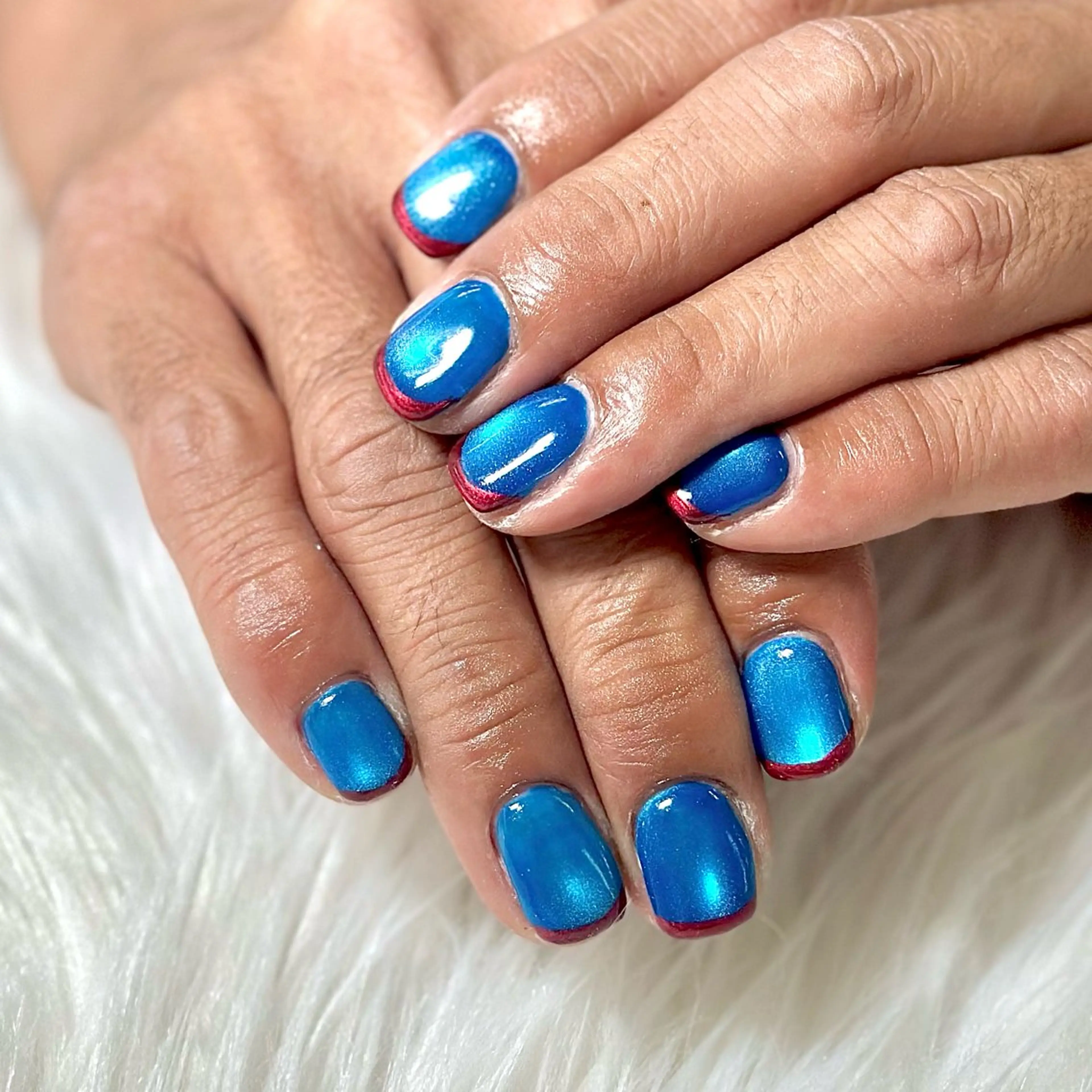 メンズ ネイル ブルー フレンチネイル メンズネイル 赤色 ハンドネイル Heartnail Hino Reinaのネイルデザイン