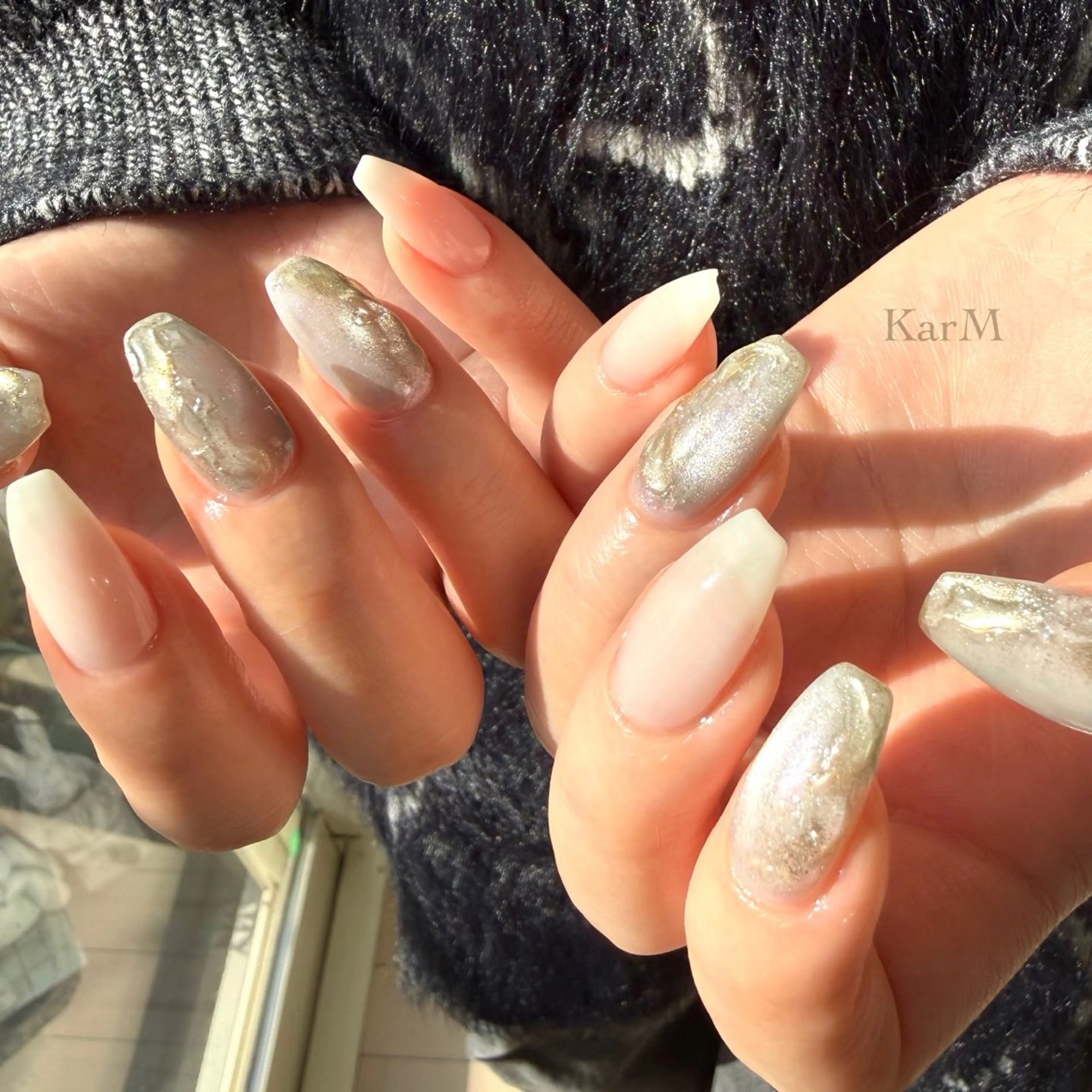 ネイル オーロラネイル チークネイル ドット フラッシュネイル フレンチネイル ハンドネイル ogino karinのネイルデザイン