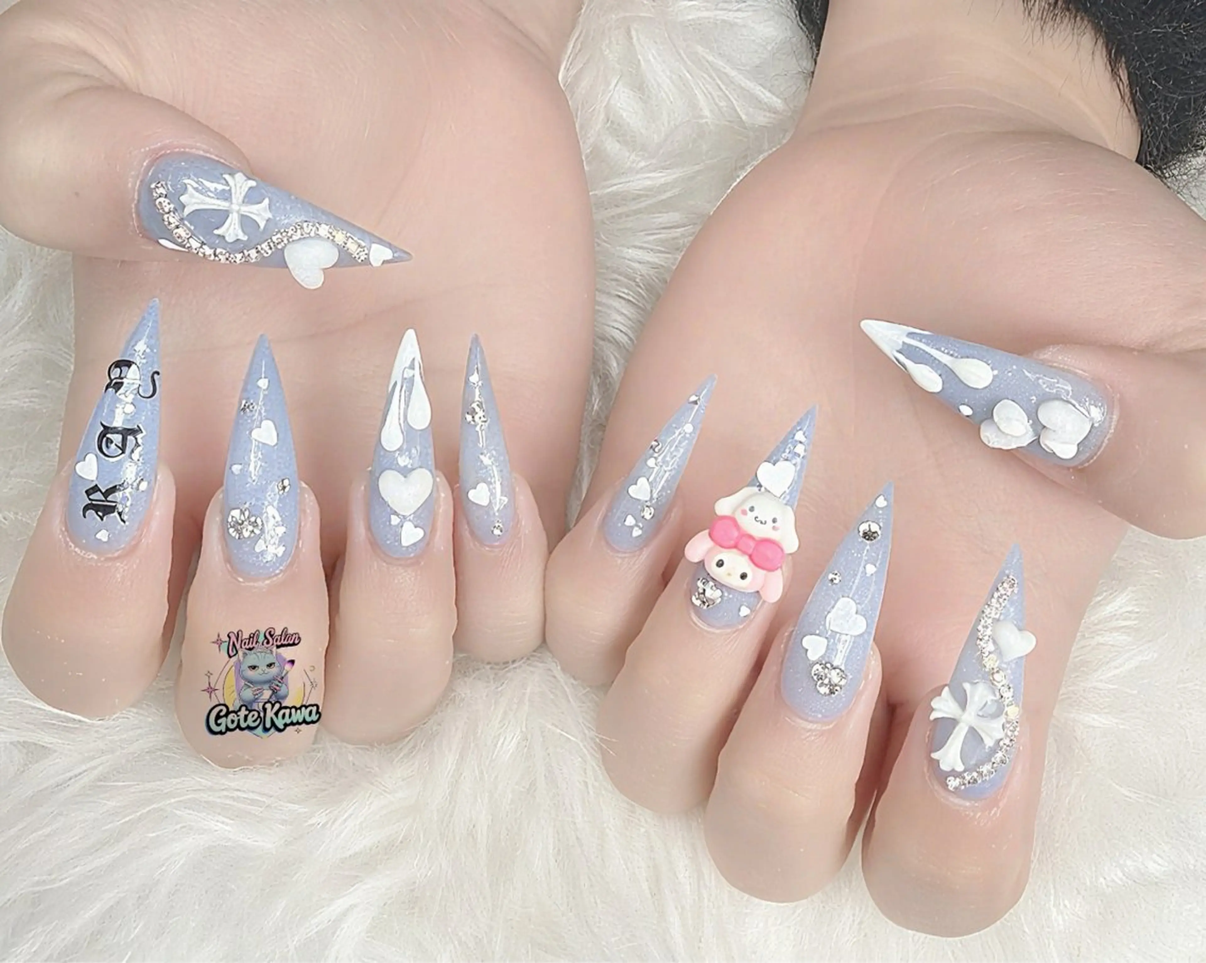 ネイル ハート 水色 ハンドネイル ハンドケア Gote Kawa nail salonのネイルデザイン