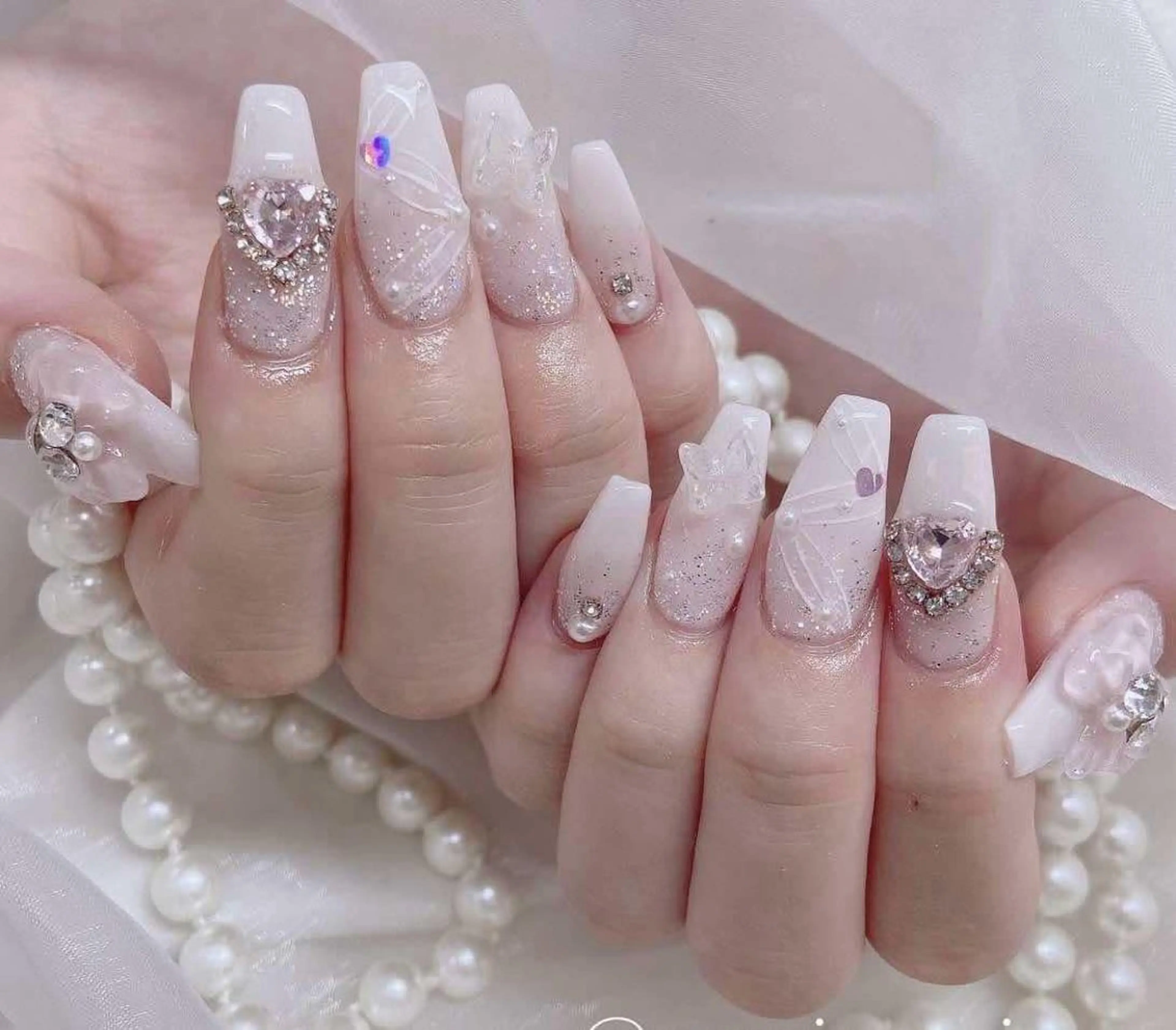 ネイル 長さ出し グラデーション キラキラネイル マグネットネイル ミラーネイル Lee Nails チップ長さだし専門店のネイルデザイン