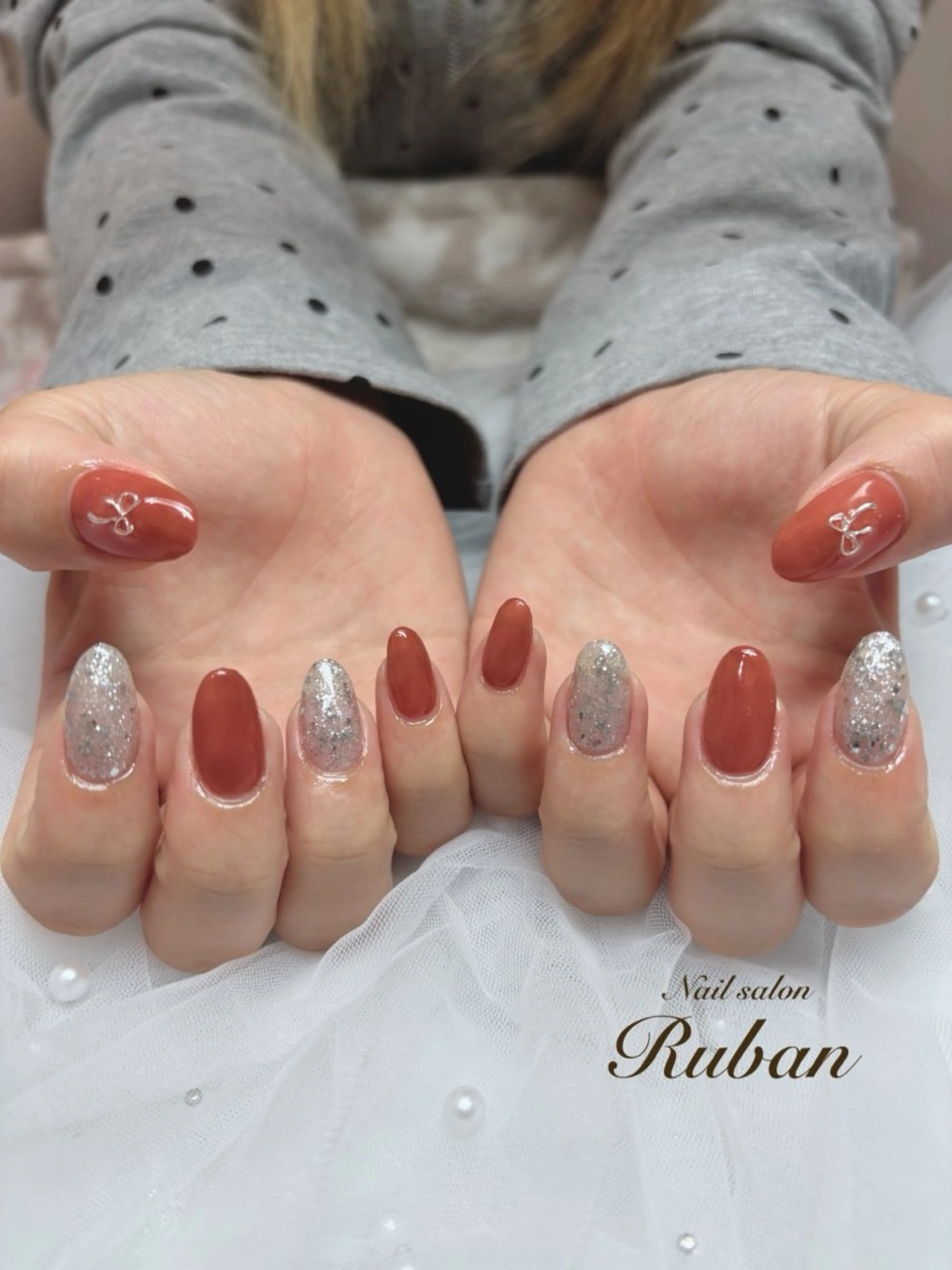 ネイル ラメ(グリッター) ワンカラーネイル リボン Nail salon Rubanのネイルデザイン