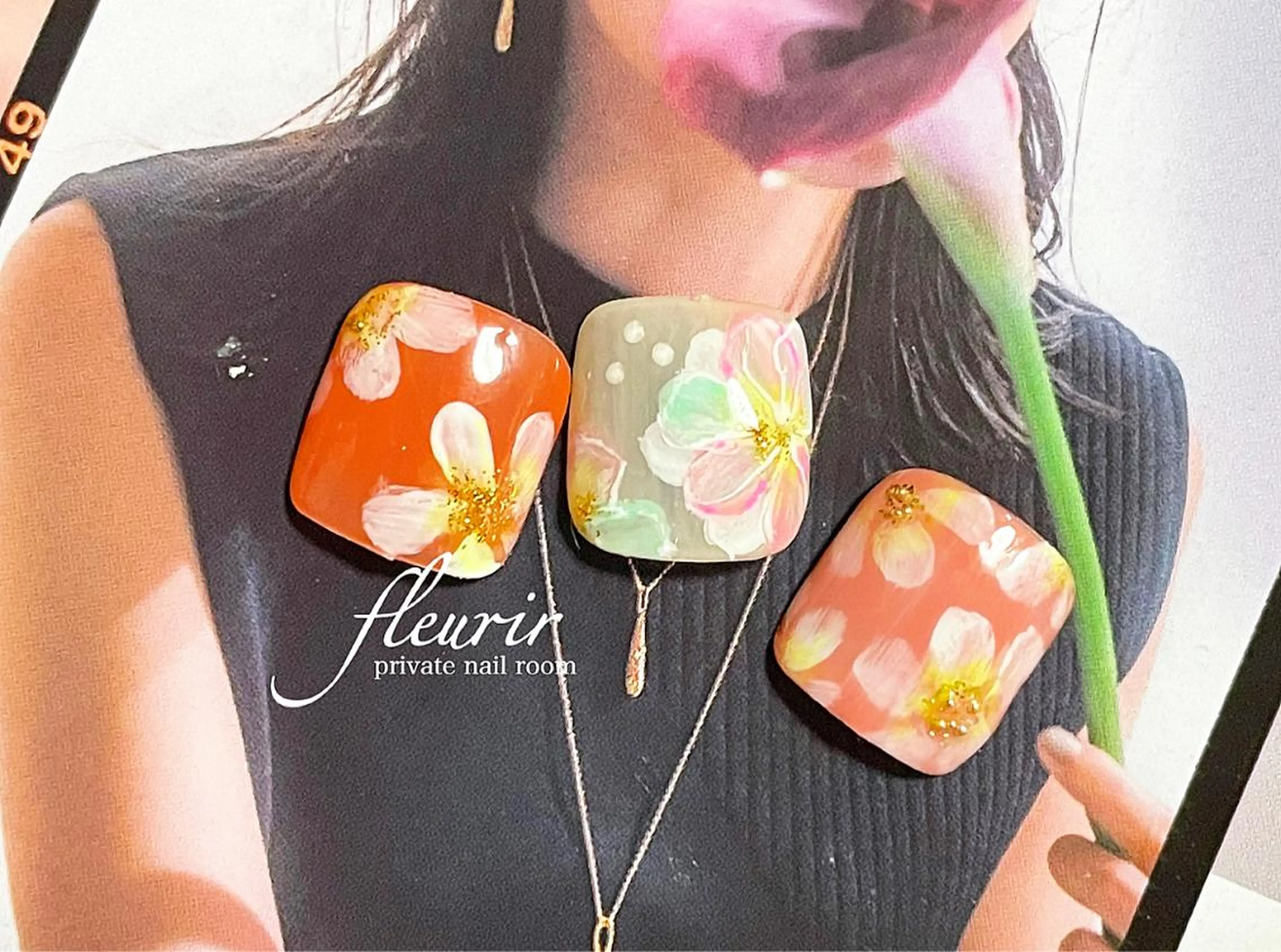 ネイル アートネイル 長さ出し フラワーネイル フットネイル ラメ(グリッター) フルリール 【プライベートサロンのネイルデザイン