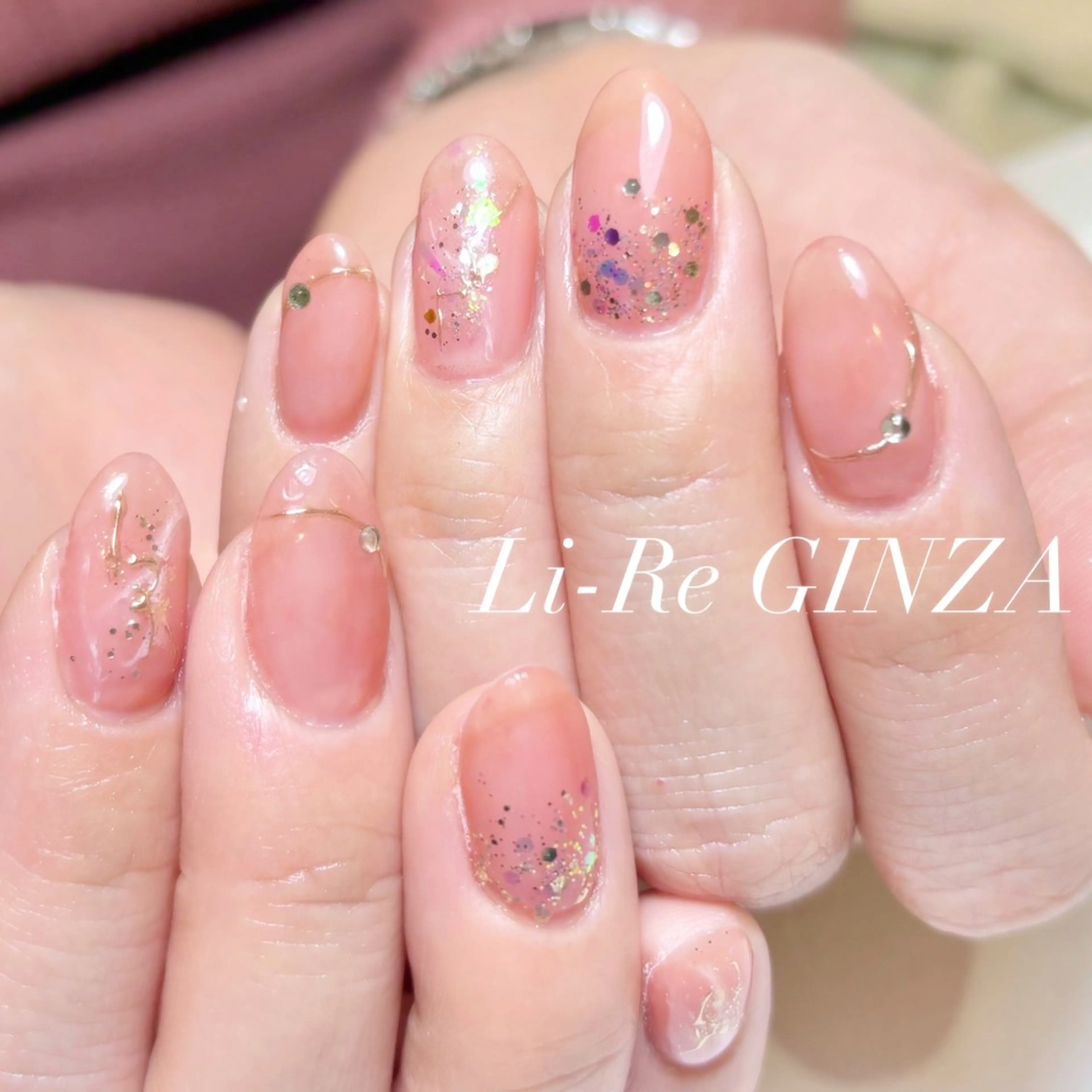 ネイル ジェルネイル ラメ(グリッター) ミラーネイル ニュアンスネイル パラジェル Li-Re GINZAのネイルデザイン