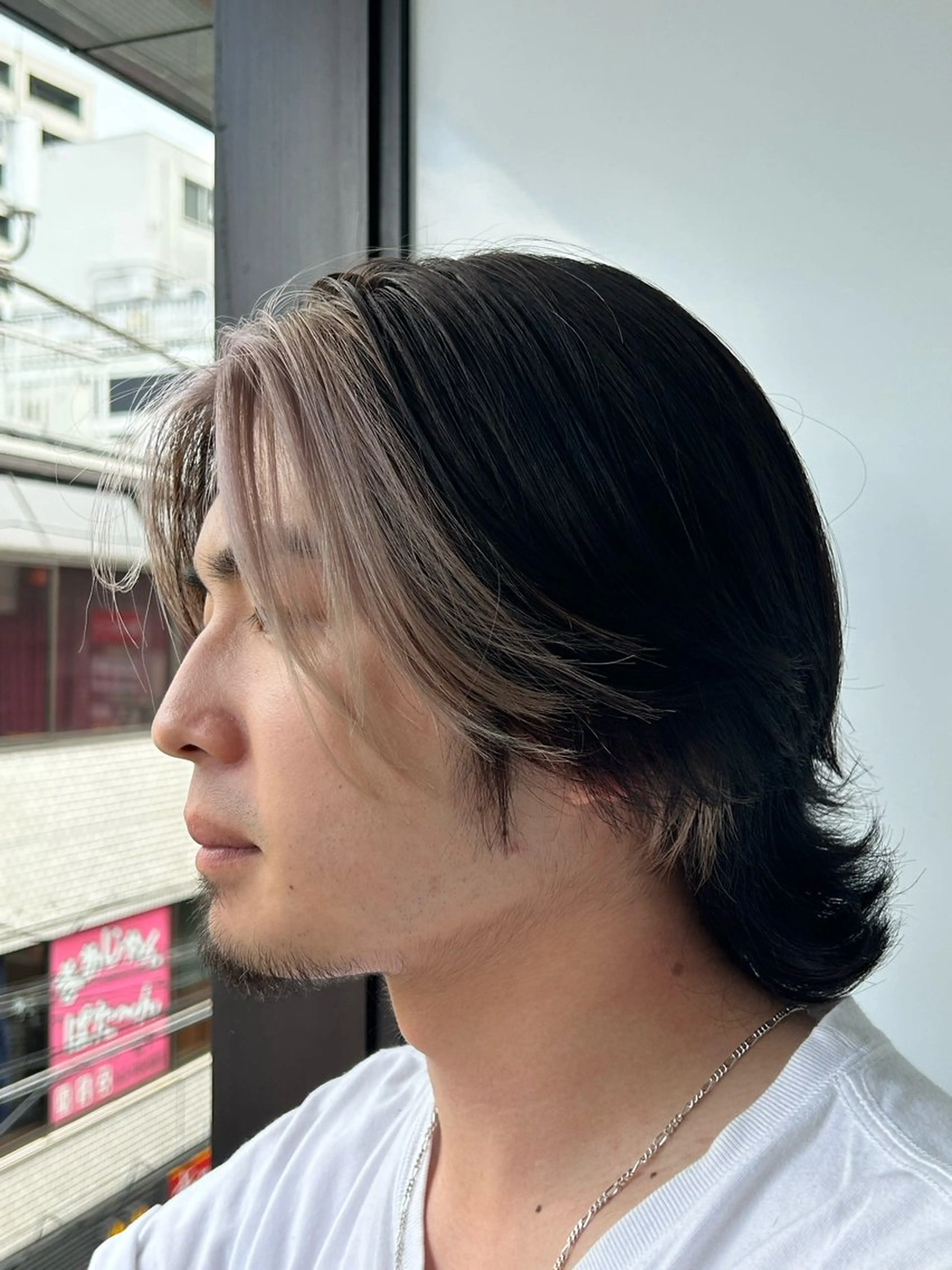 ショート カラー メンズ ミストバング ベージュカラー  フェイスフレーミング ホワイトベージュ 🐺青木光太朗 ウルフ/レイヤー🐺のヘアスタイル