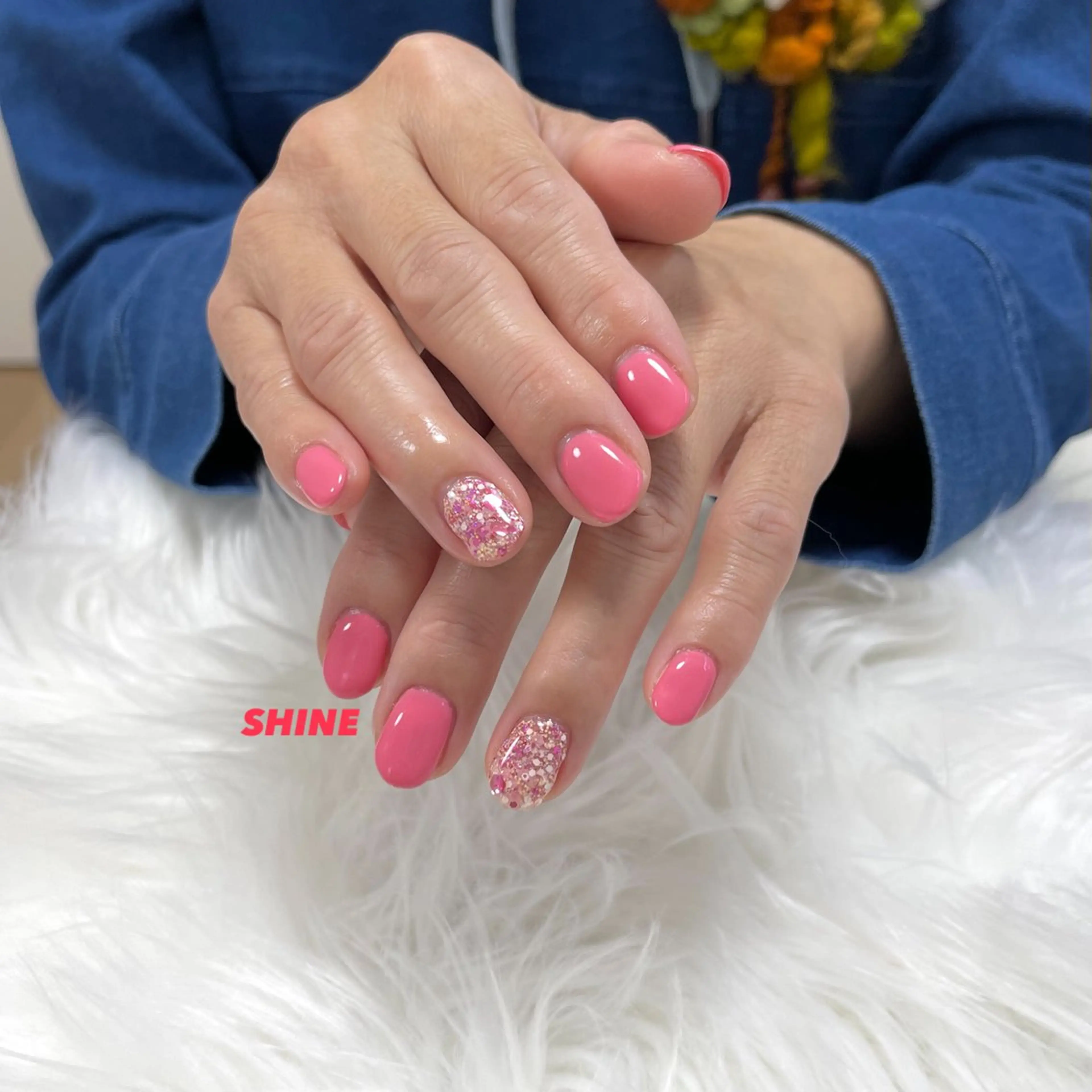 ネイル 桜ネイル ワンカラーネイル ピンク 春ネイル ハンドネイル SHINE nail salonのネイルデザイン