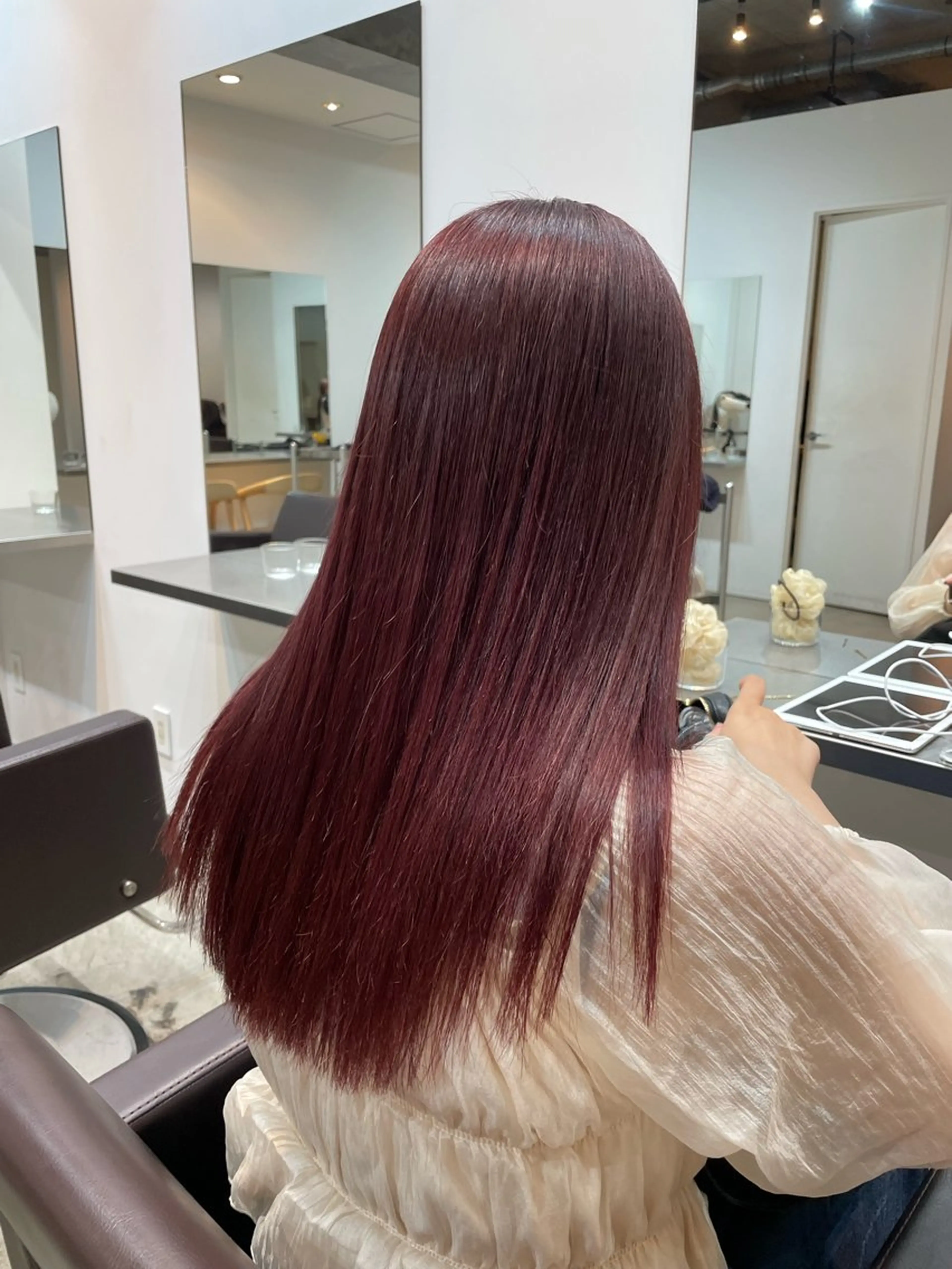 ロング カラー レッドカラー ヘアカラー トリートメント 【表参道】Ruri デジタルパーマのヘアスタイル