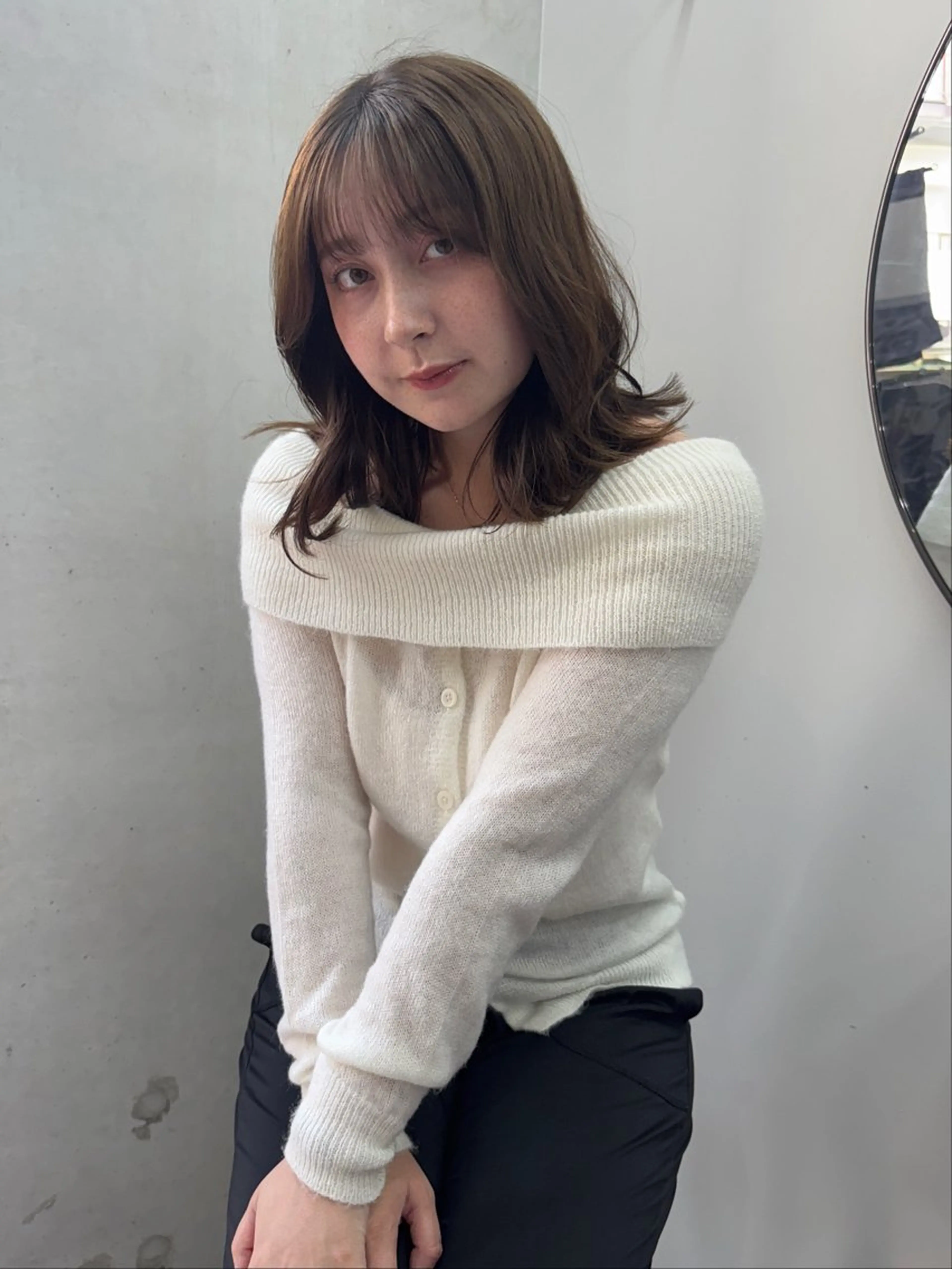 ミディアム カラー ベージュカラー オリーブベージュ 伸ばしかけ Halo所属・玖須　綾音 /柔らかい海外ヘア♡のヘアスタイル