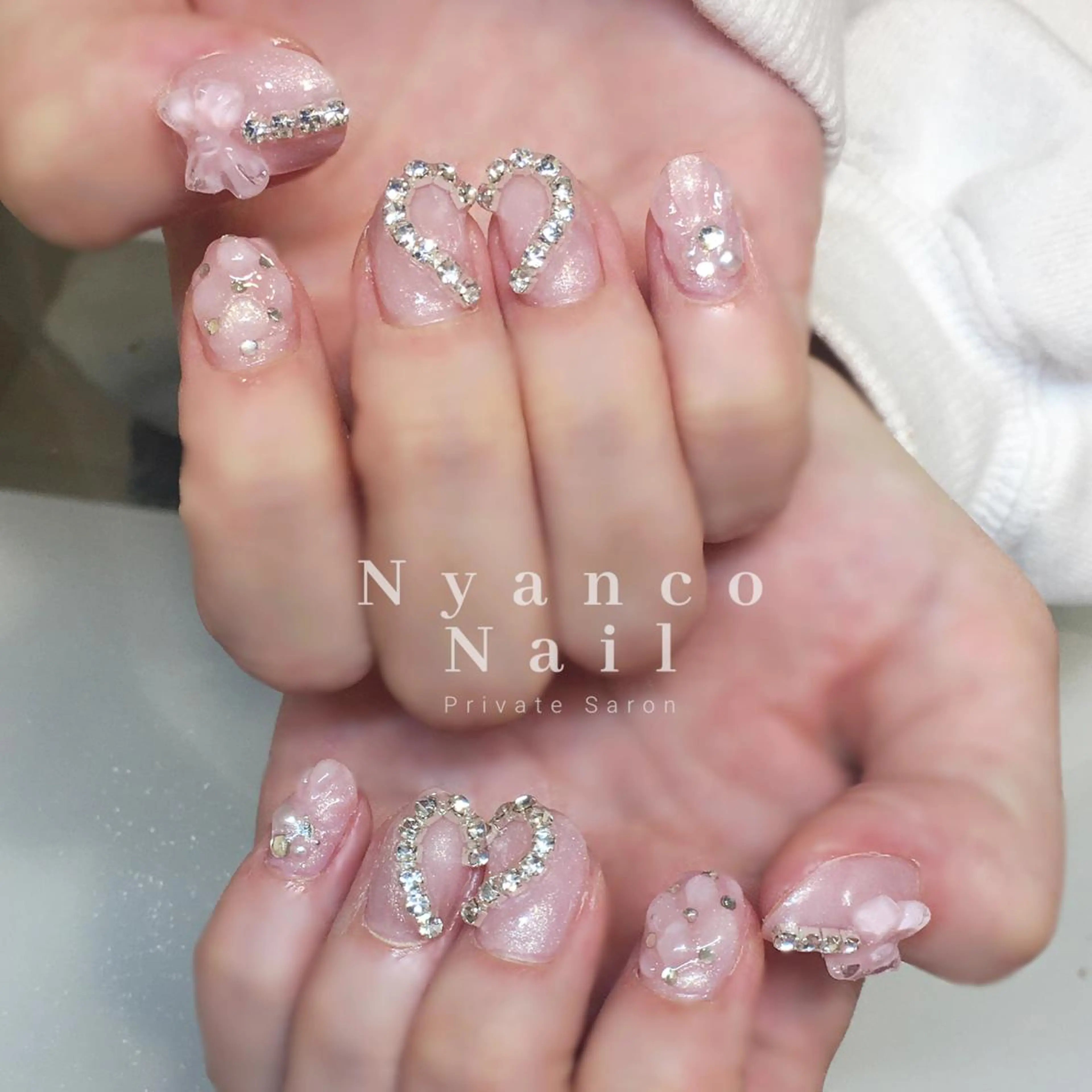 ネイル ジェルネイル ハート 韓国ネイル ピンク リボン Nyanco Nailのネイルデザイン