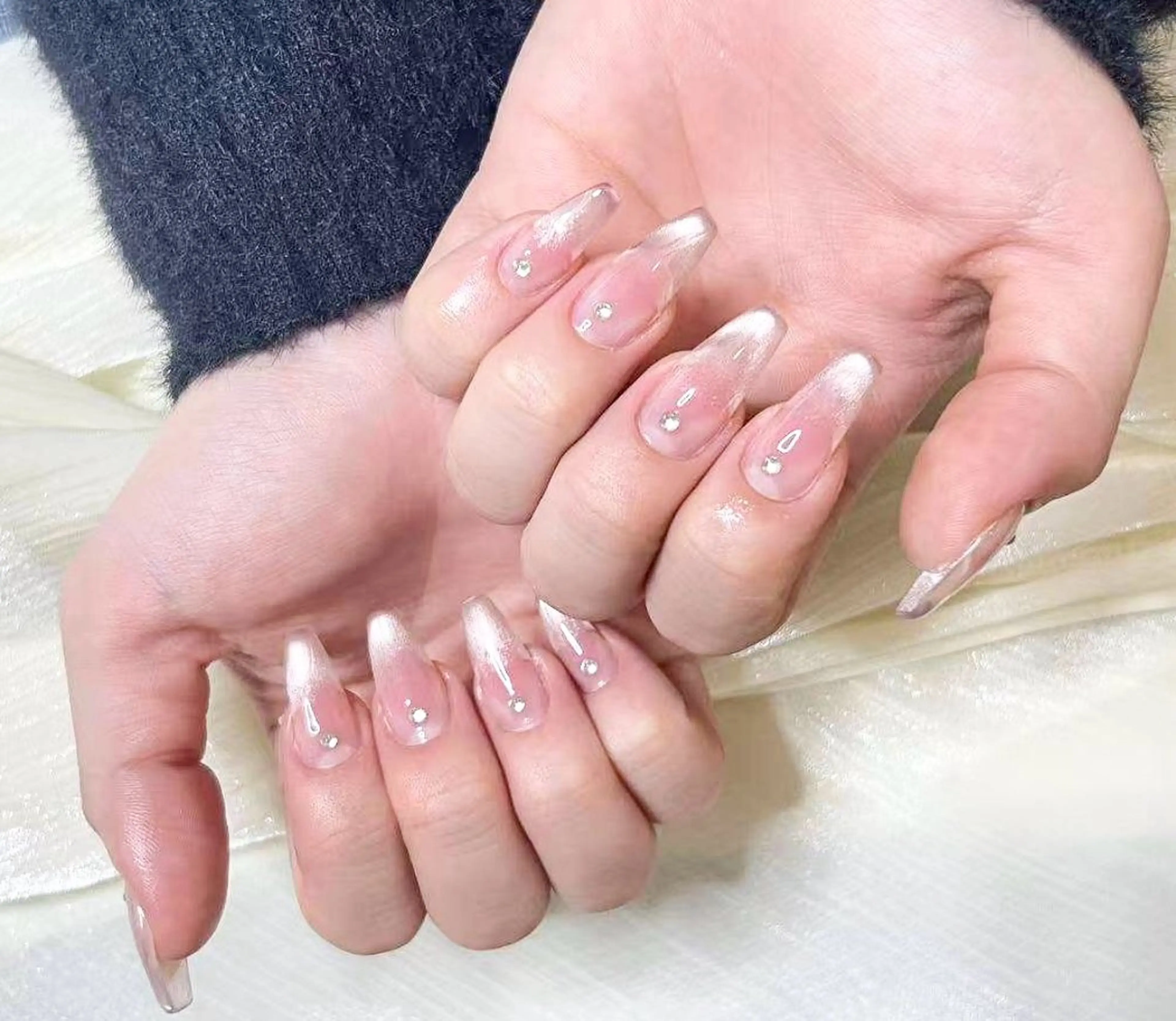 ネイル チークネイル 長さ出し フレンチネイル ガーリー 韓国ネイル sun nail池袋 モデル募集のネイルデザイン