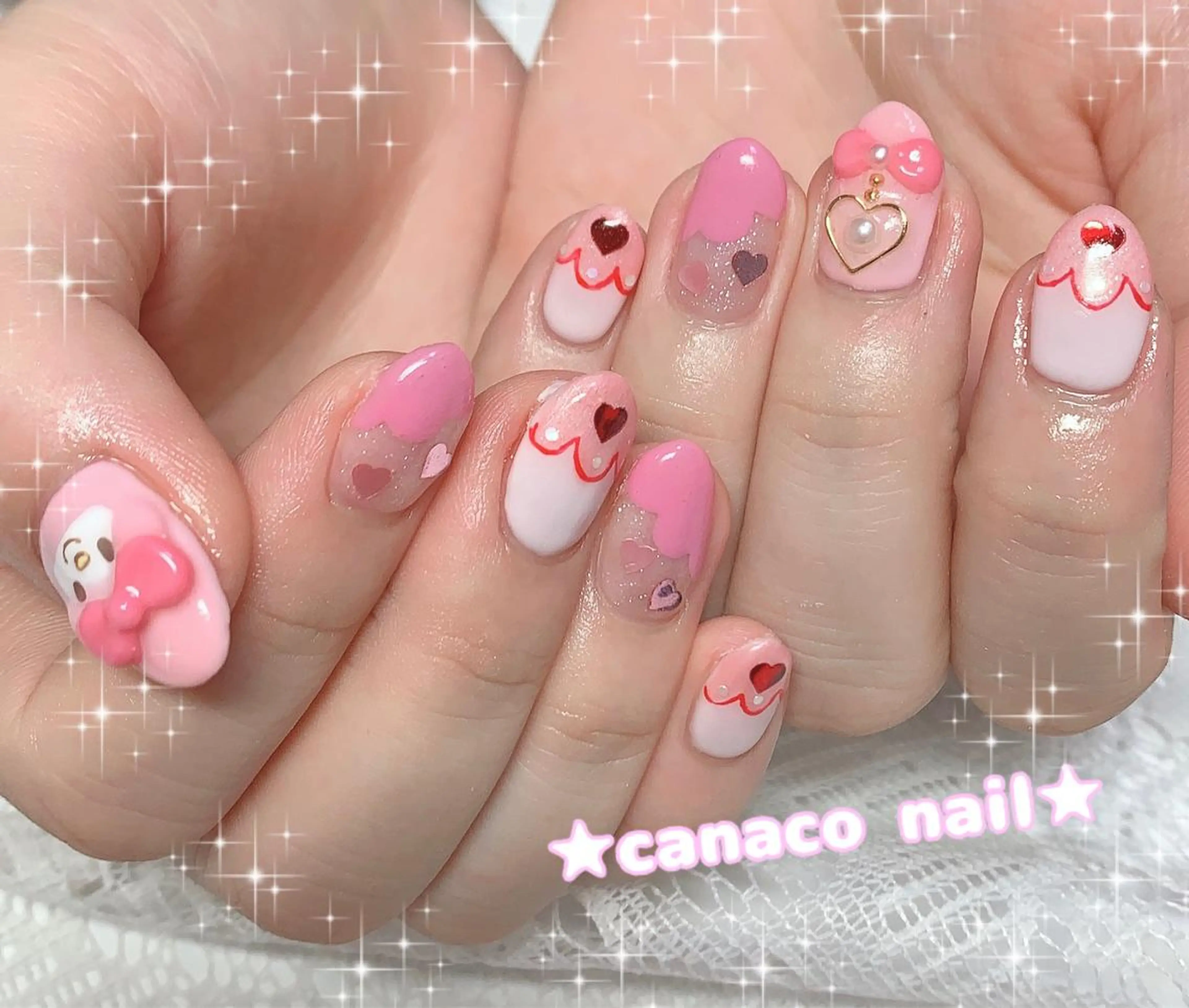 ネイル アートネイル ジェルネイル ハート パラジェル ピンク ハンドネイル ハンドケア ベテランネイル cnc nailのネイルデザイン