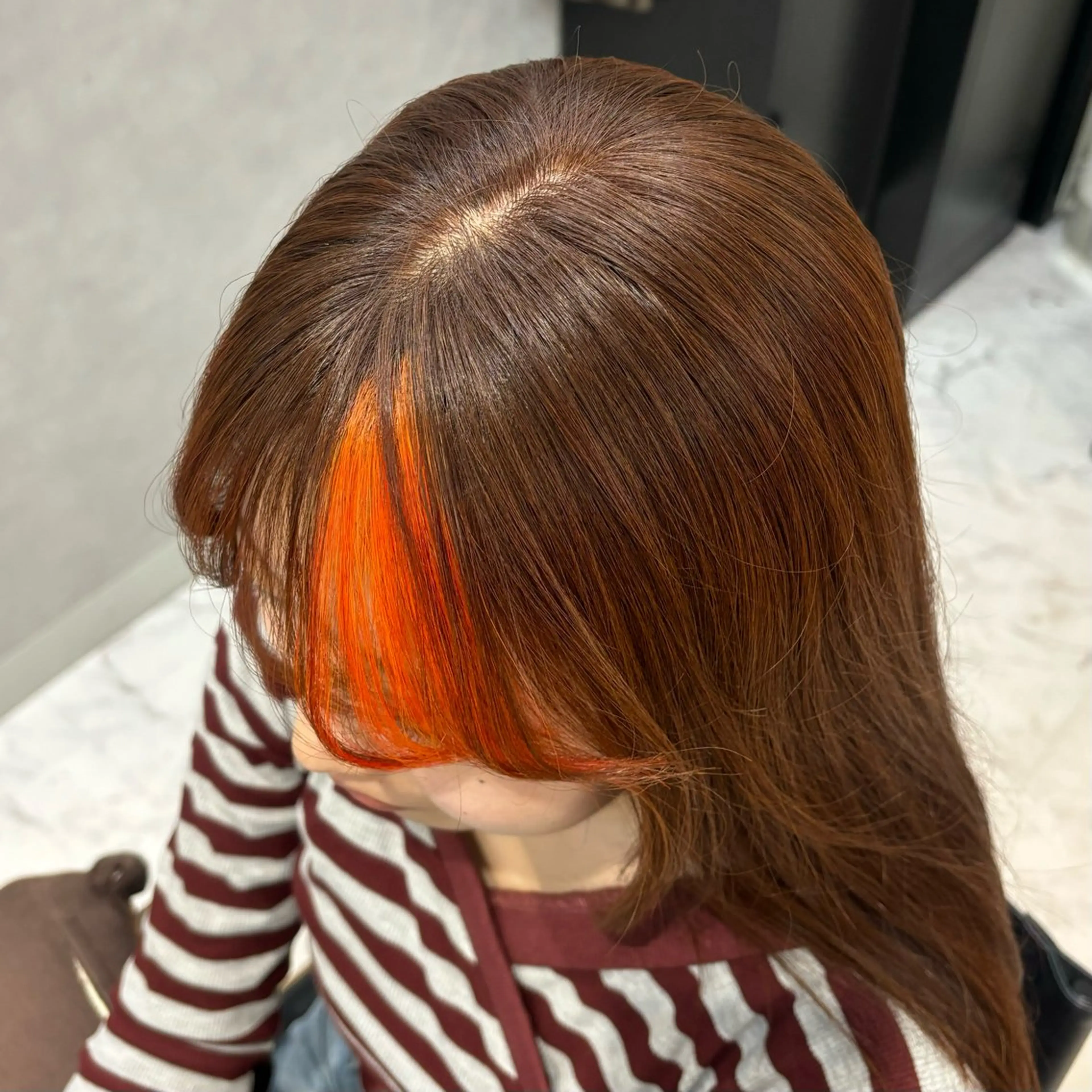 ロング オレンジブラウン ヘアカラー 似合わせカット🌼 やまかわ まなみ🌼のヘアスタイル