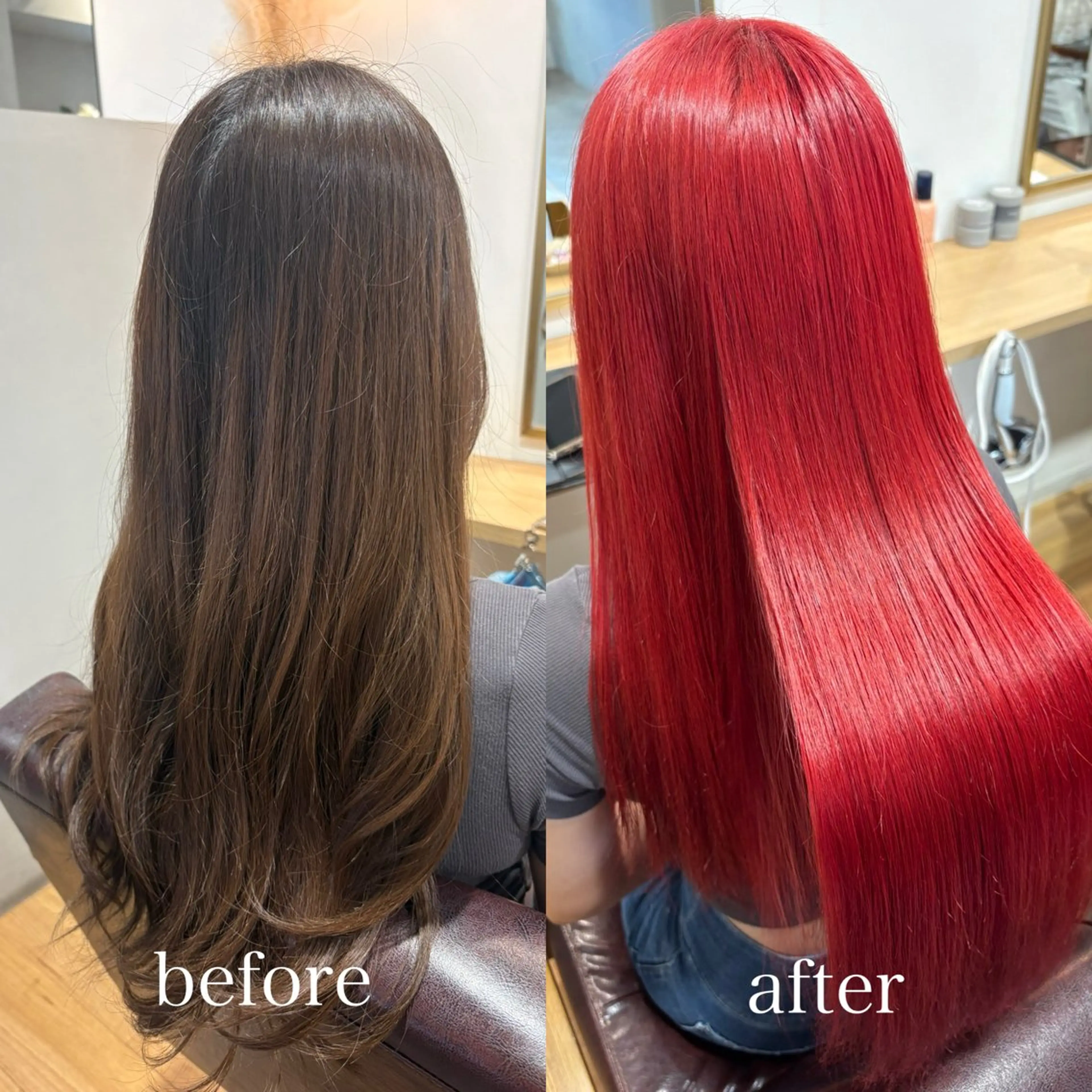 ロング カラー ブリーチ レッドカラー ヘアカラー トリートメント akane/ 縮毛矯正/暖色のヘアスタイル