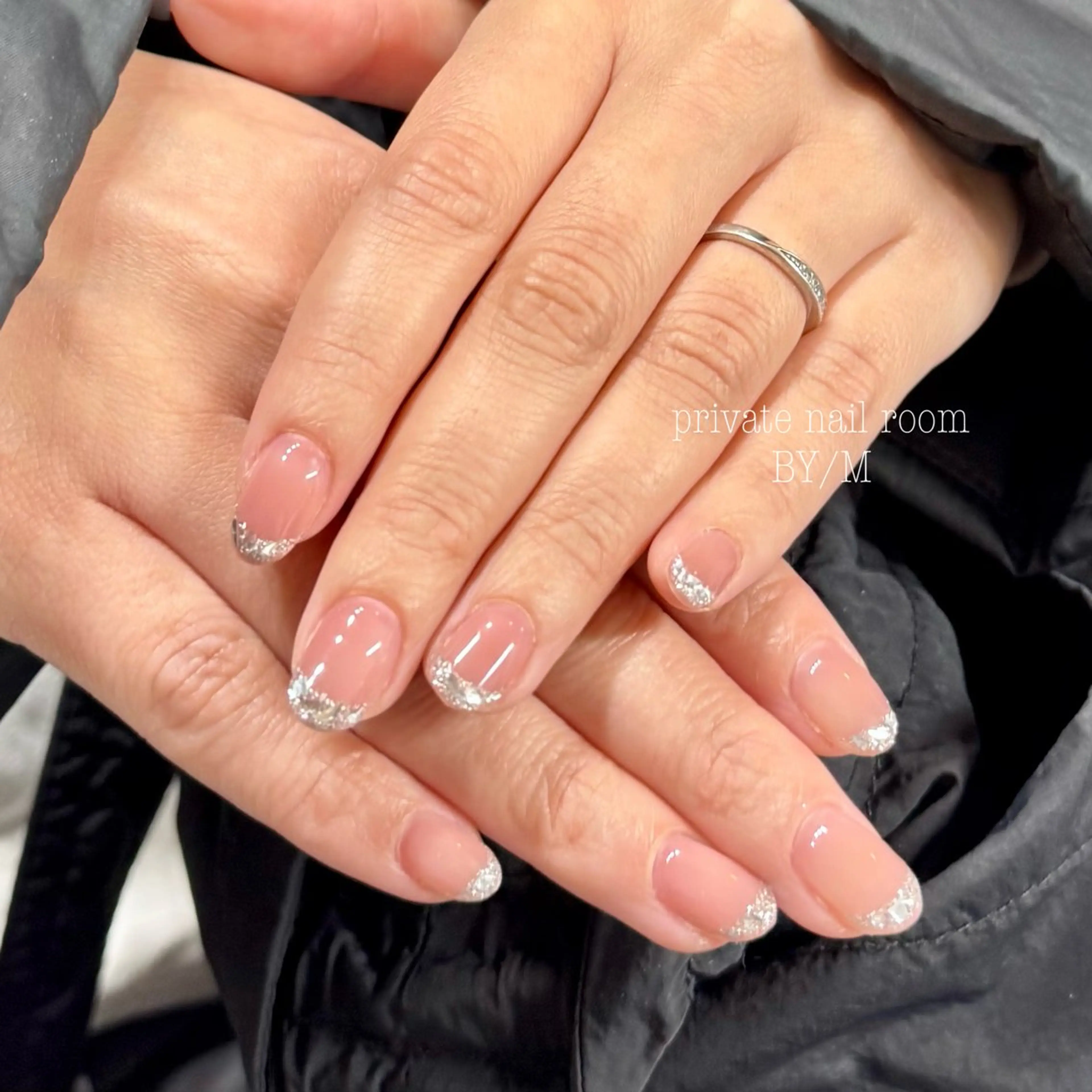 ネイル 入学式 フレンチネイル ガラスフレンチ 卒業式 キラキラネイル ハンドネイル BY / Mのネイルデザイン