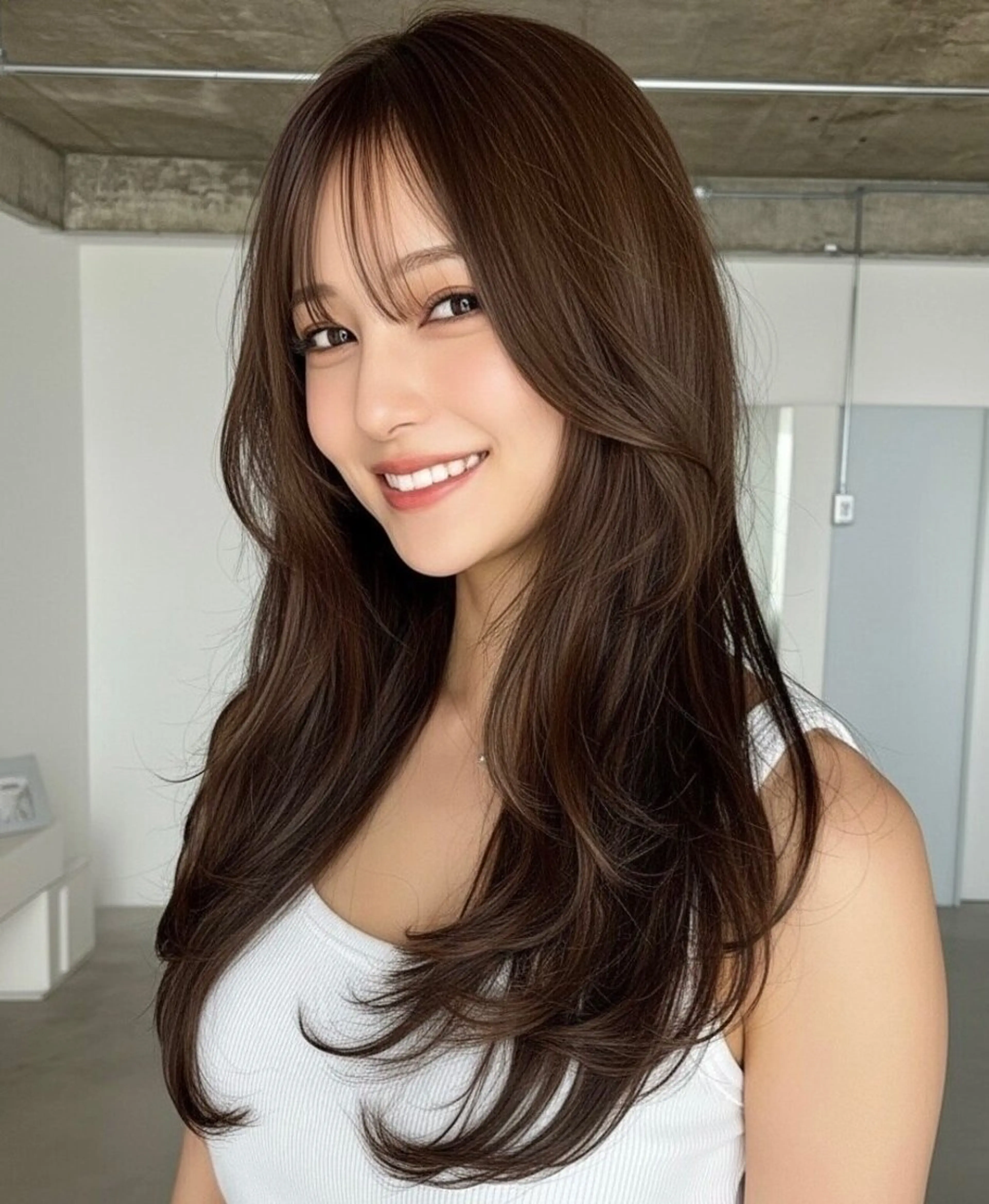 ロング ロングレイヤー くびれヘア ヨシンモリ 韓国風ヘア レイヤーカット 藤田大夢 /liberte高崎のヘアスタイル