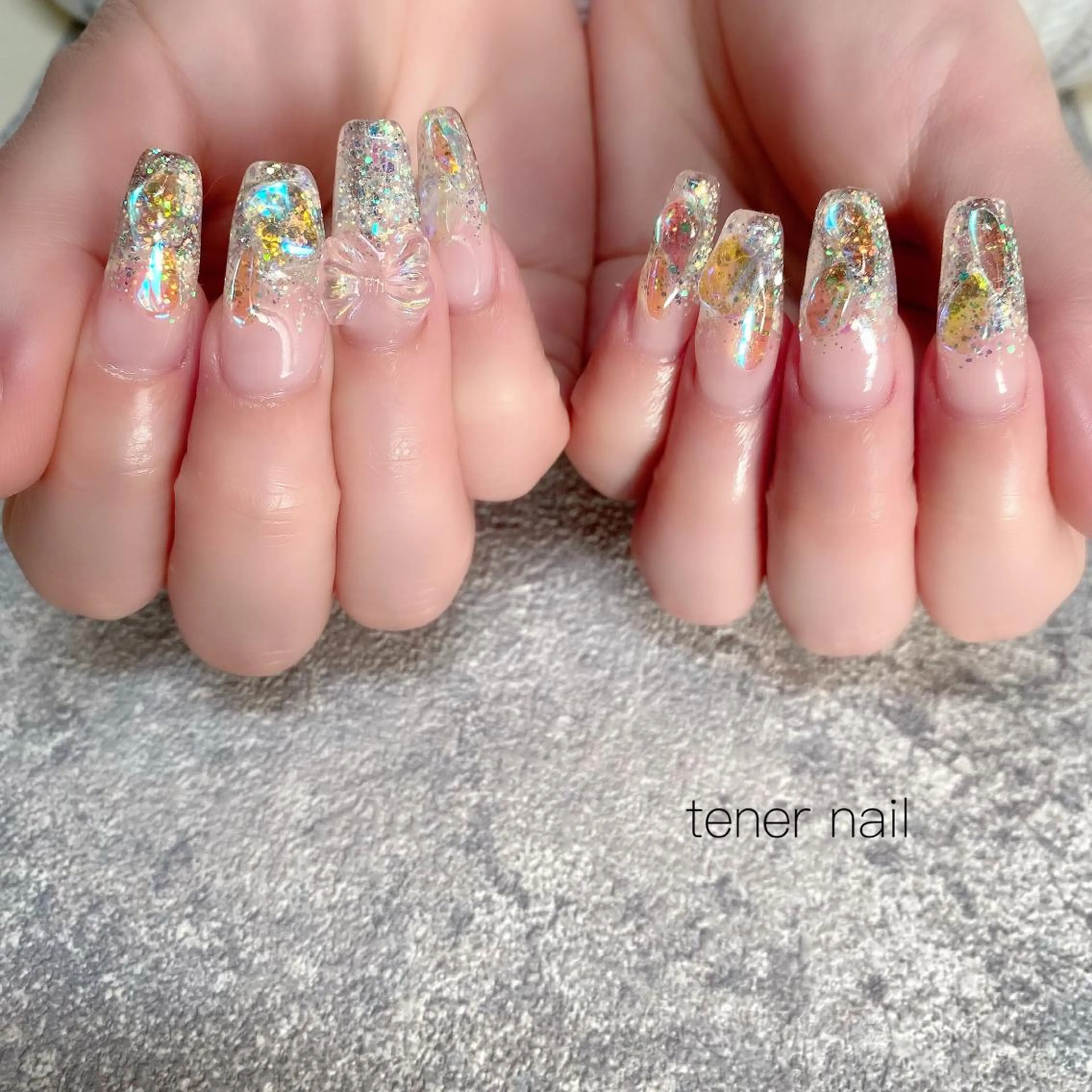 ネイル オーロラネイル クリアネイル キラキラネイル スカルプネイル テネルネイル tener nailのネイルデザイン