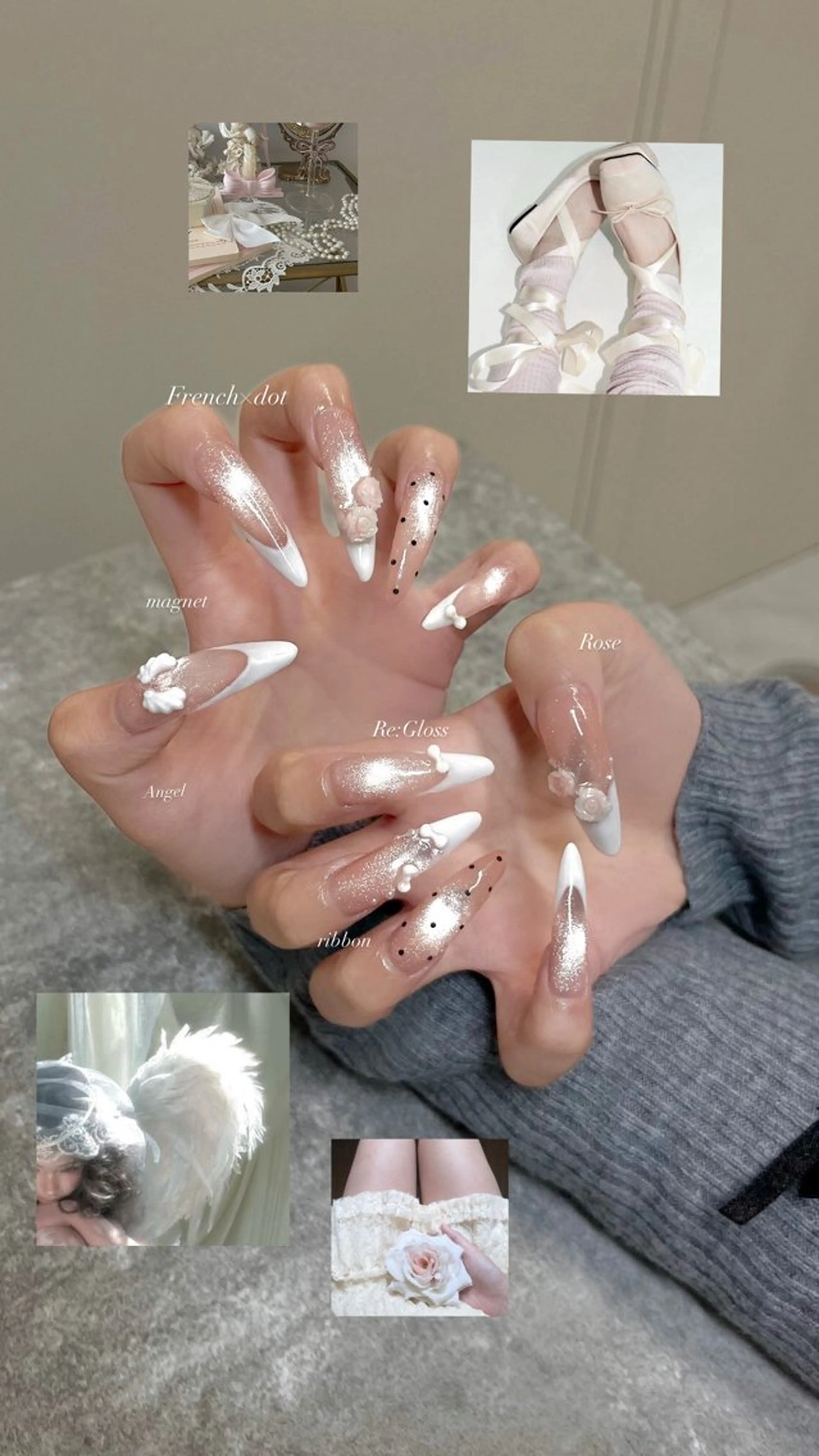 ネイル ドット フレンチネイル ロングネイル ハンドネイル 佐々木 南々美のネイルデザイン