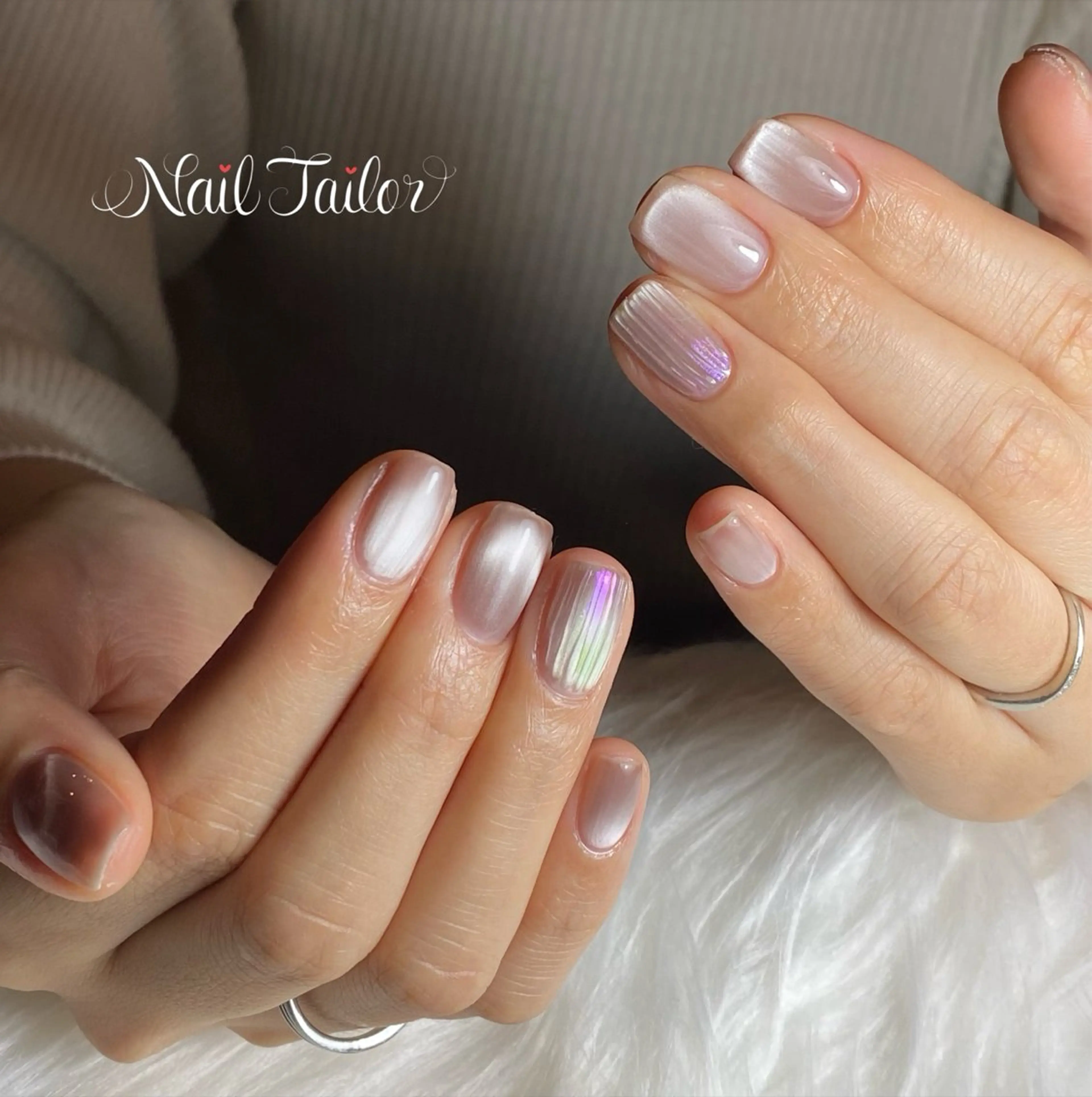 ネイル ジェルネイル マグネットネイル オフィスネイル ピンク ショートネイル ハンドネイル NailTailor ネイルテイラーのネイルデザイン