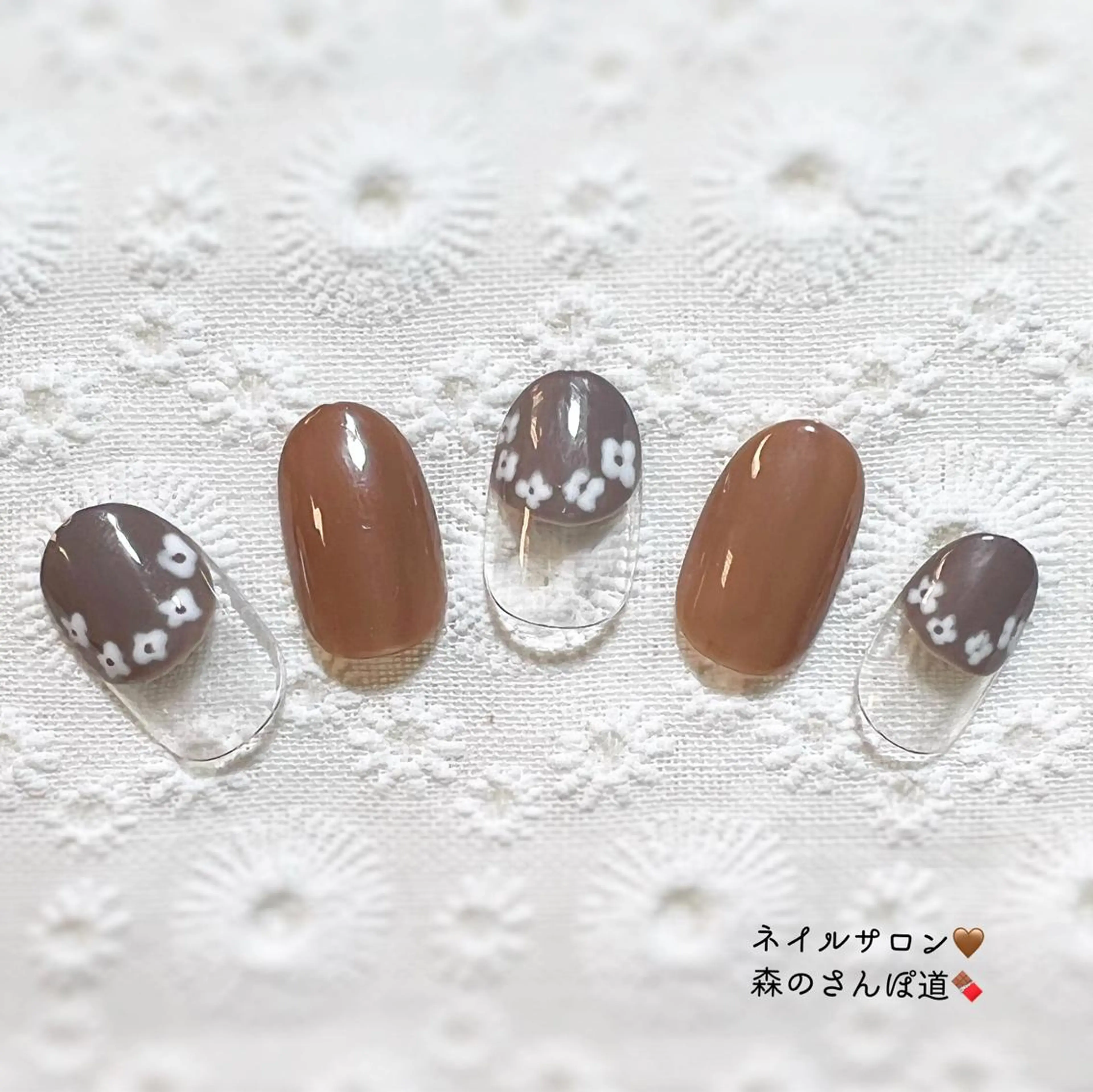 ネイル ハンドネイル ショートネイル 森のさんぽ道のネイルデザイン