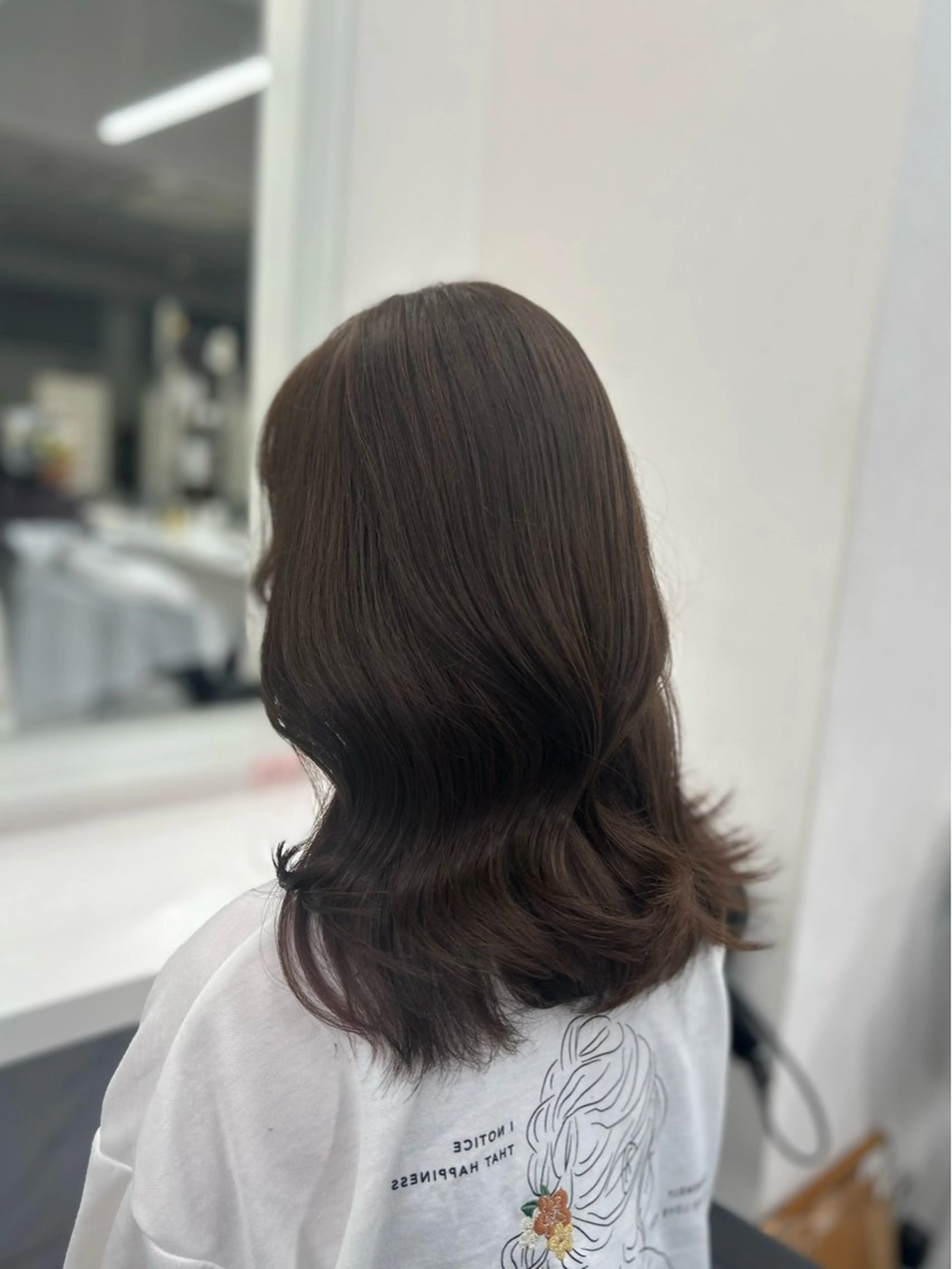 セミロング カラー パーマ ヘアアレンジ メンズ キッズ ヘアカラー トリートメント ヘアセット ブリーチなしカラー/ ブラウン/レイヤーのヘアスタイル