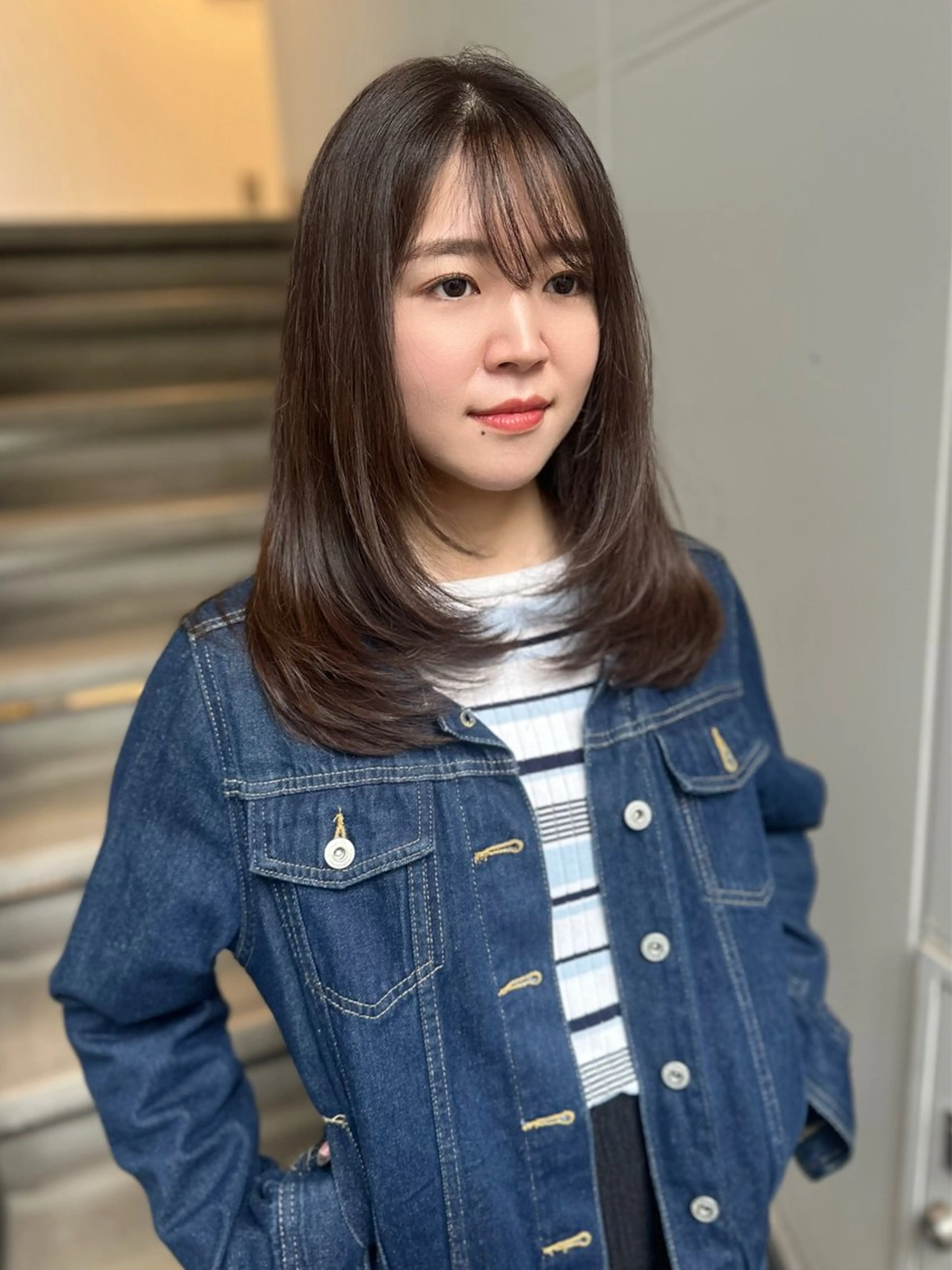 セミロング カラー パーマ ヘアアレンジ レイヤーカット カット ヘアカラー トリートメント 髪質改善/韓国風 レイヤー/田村祐樹のヘアスタイル