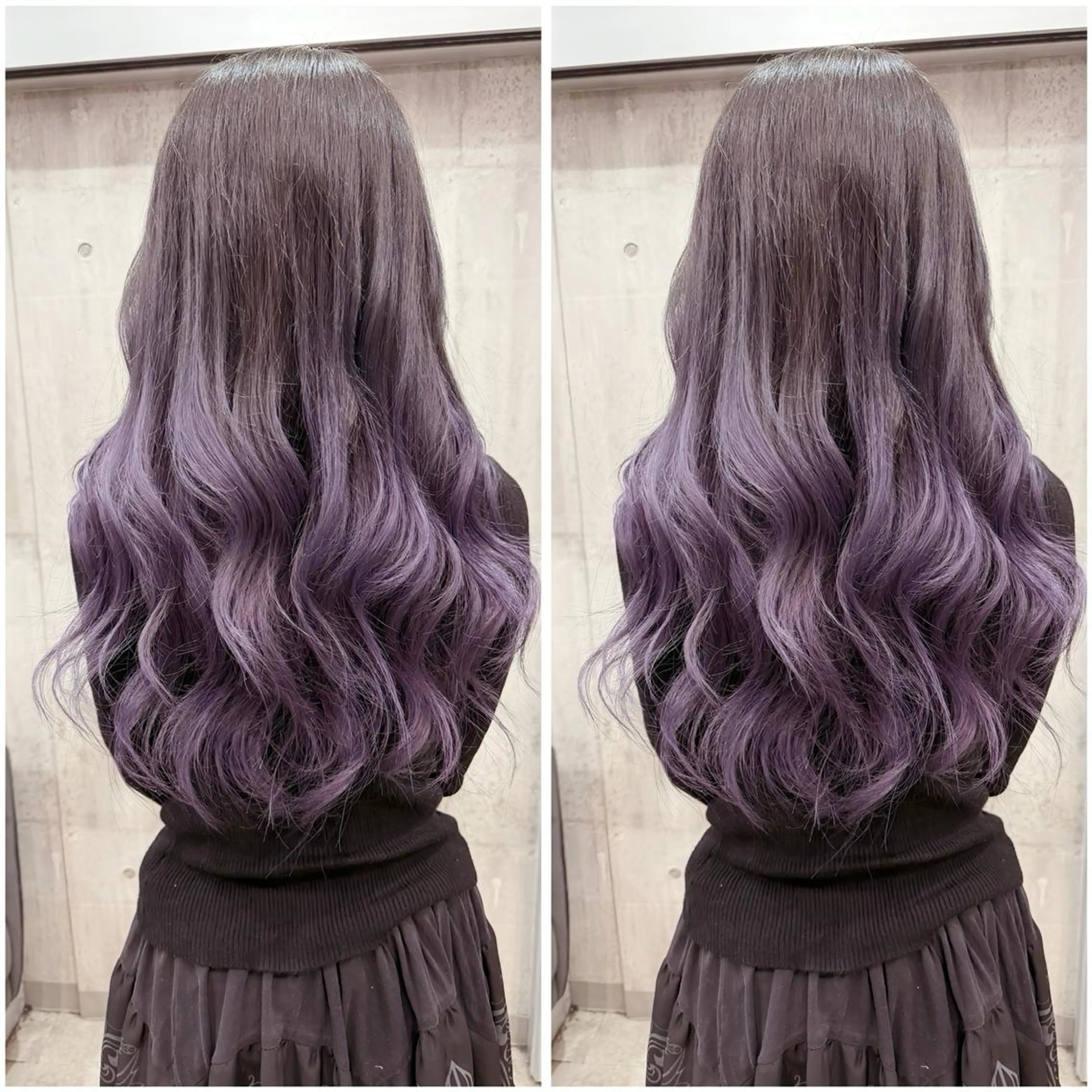 カラー ロング グレージュ ラベンダーカラー ラベンダーグレージュ ラベンダーグレー ヘアカラー トリートメント Crystal 船橋のヘアスタイル