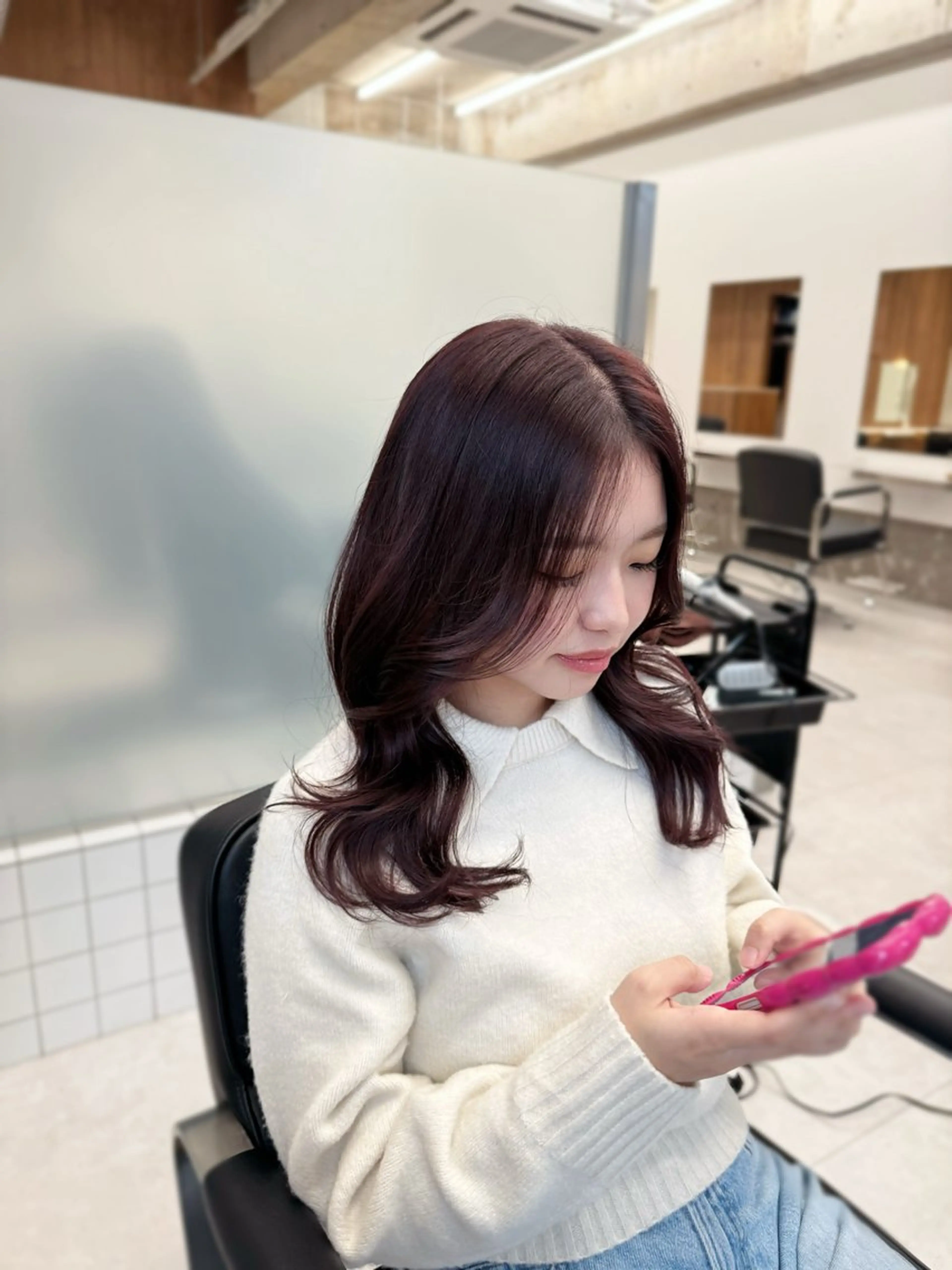 セミロング カラー ヘアアレンジ ピンクカラー 縮毛矯正+モテカラー 🎀✨MIHOのヘアスタイル