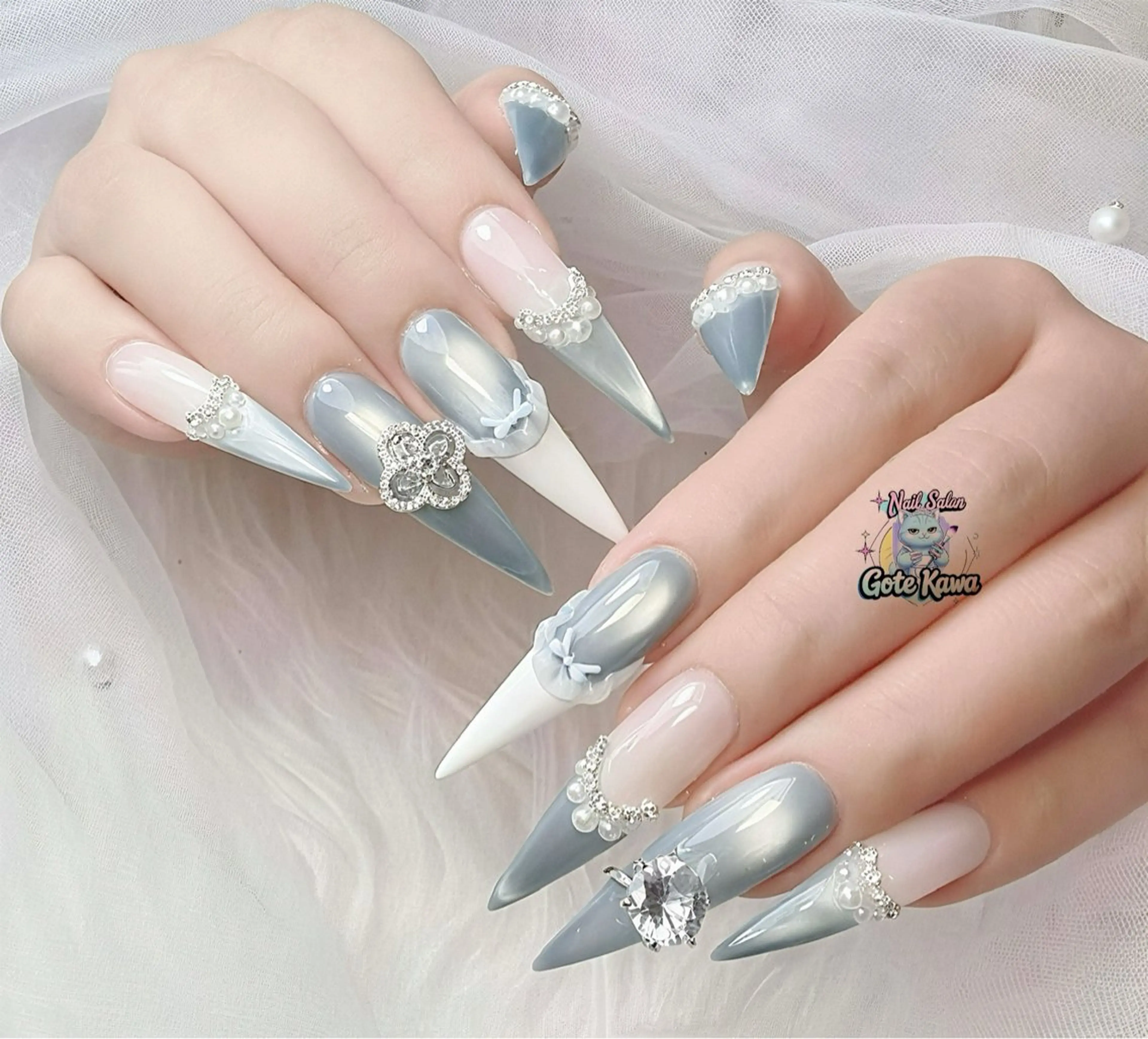 ネイル フレンチネイル マグネットネイル 持ち込み 春ネイル バレンタイン ハンドネイル ハンドケア Gote Kawa nail salonのネイルデザイン