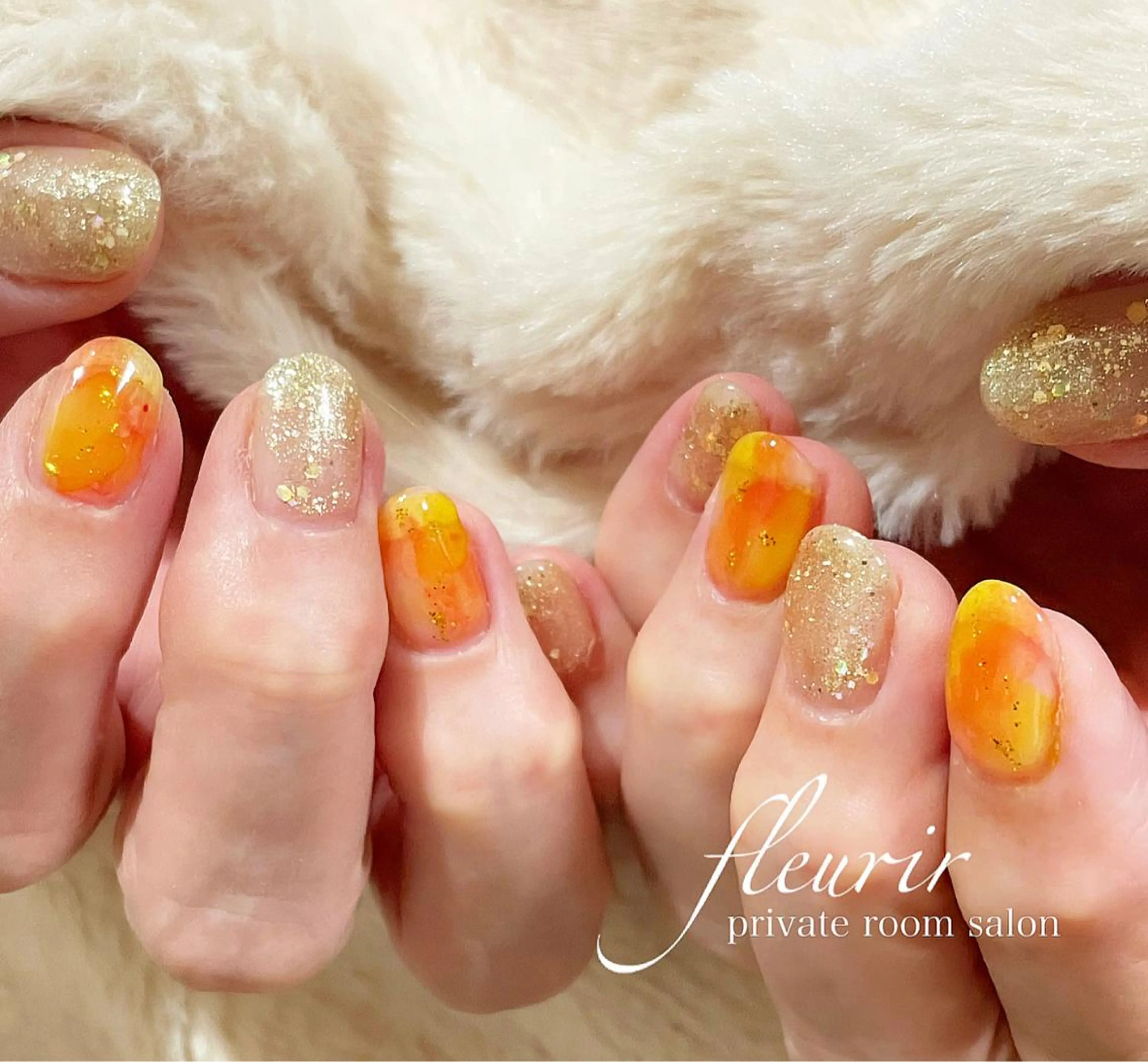 ネイル アートネイル 長さ出し ジェルネイル ゴールド グラデーション フルリール 【プライベートサロンのネイルデザイン