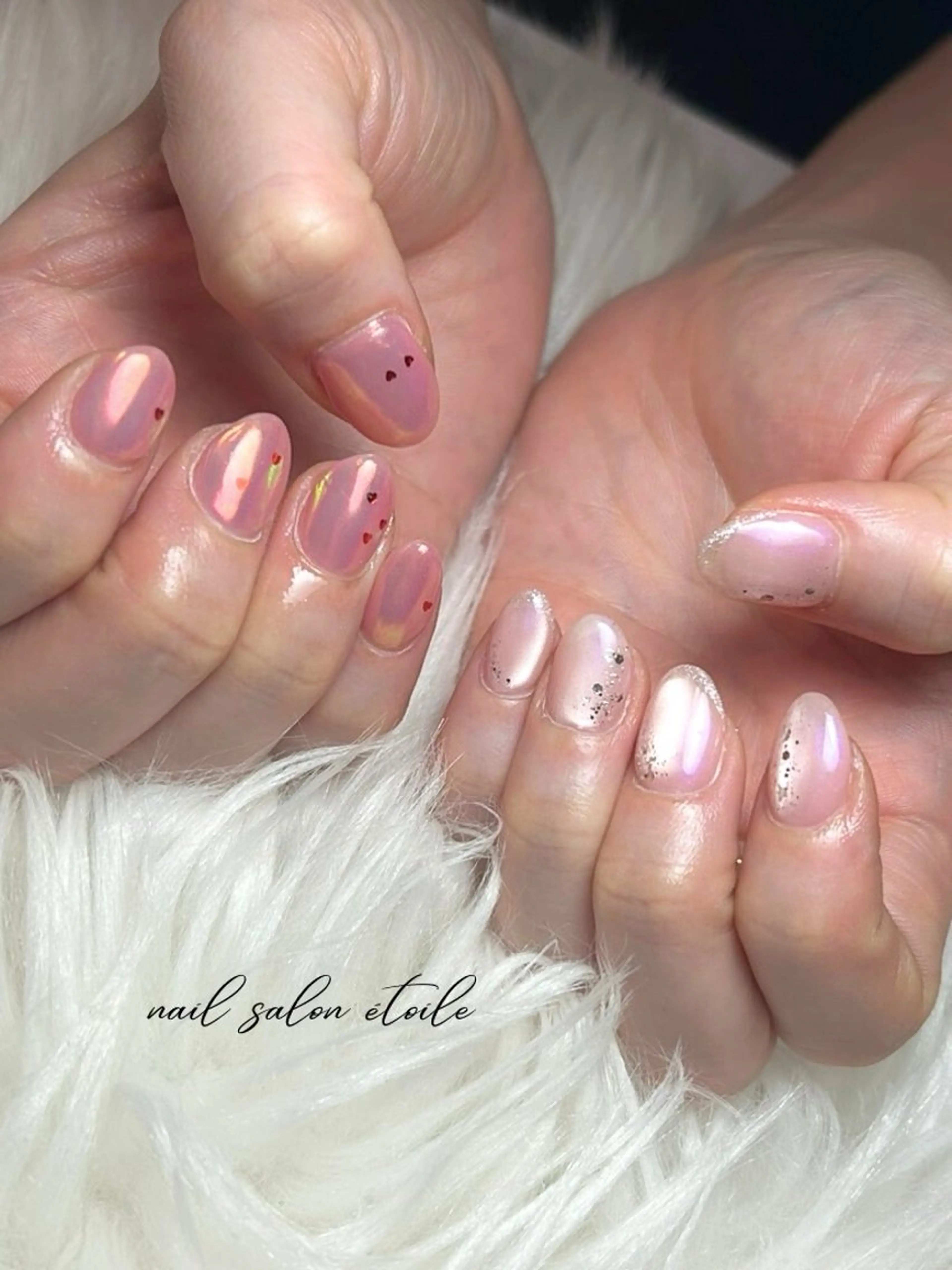 ネイル オーロラネイル ハート マグネットネイル シルバー ハンドネイル nail salon étoileのネイルデザイン
