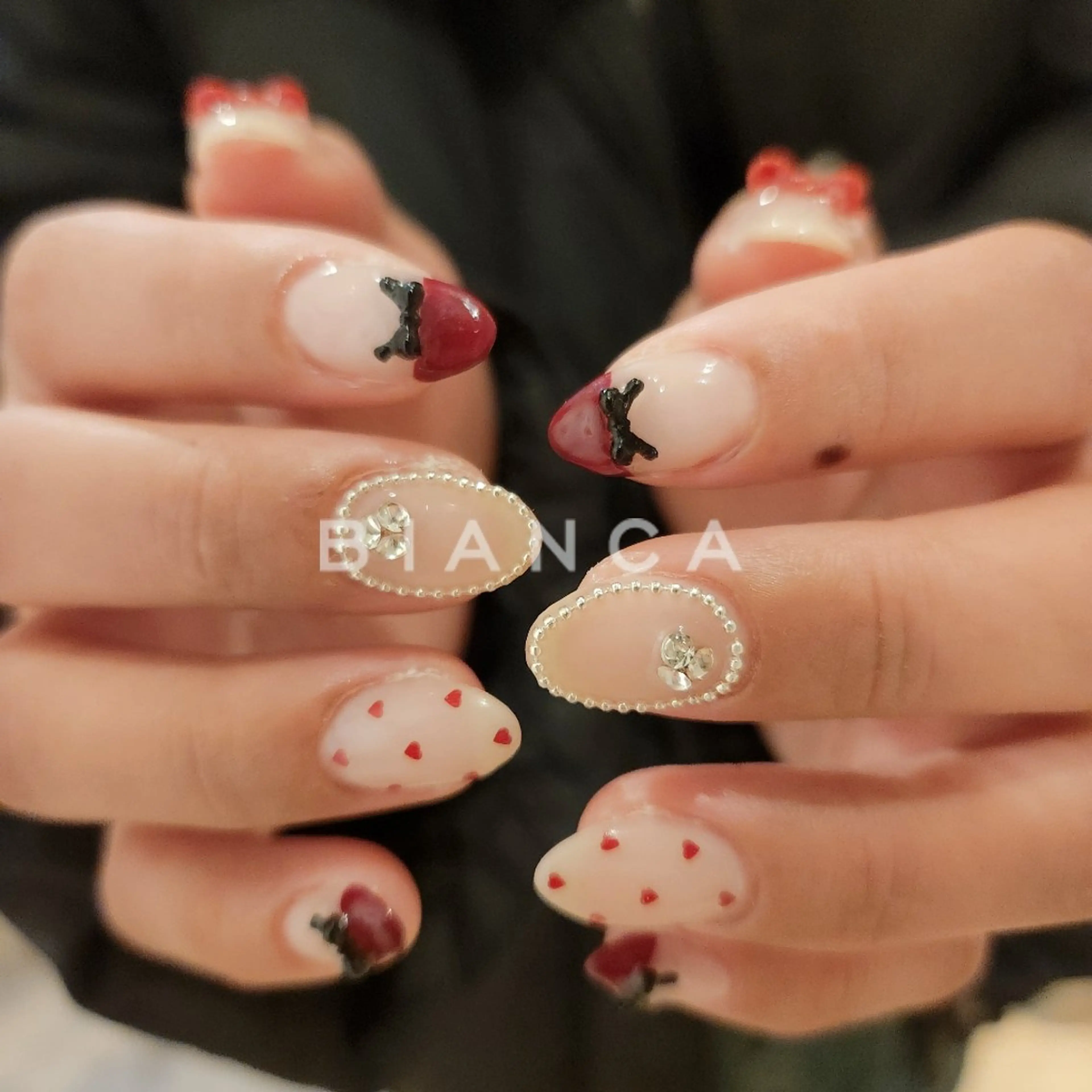 ネイル 持ち込み リボン シンプルネイル バレンタイン 冬ネイル ハンドネイル Bianca名駅店 あゆのネイルデザイン