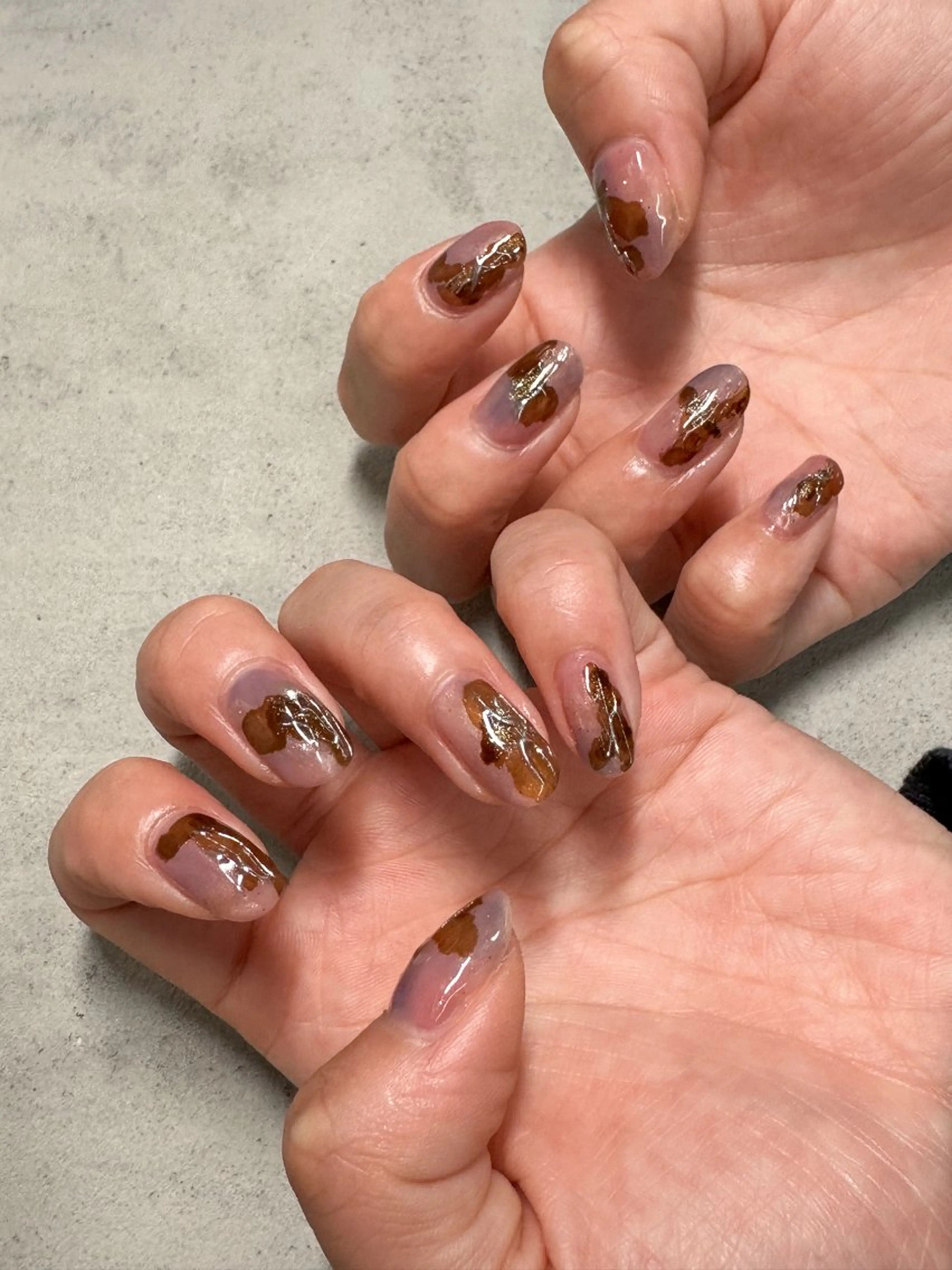 ネイル ブラウン ピンク パープル Kaede *LUFTのネイルデザイン