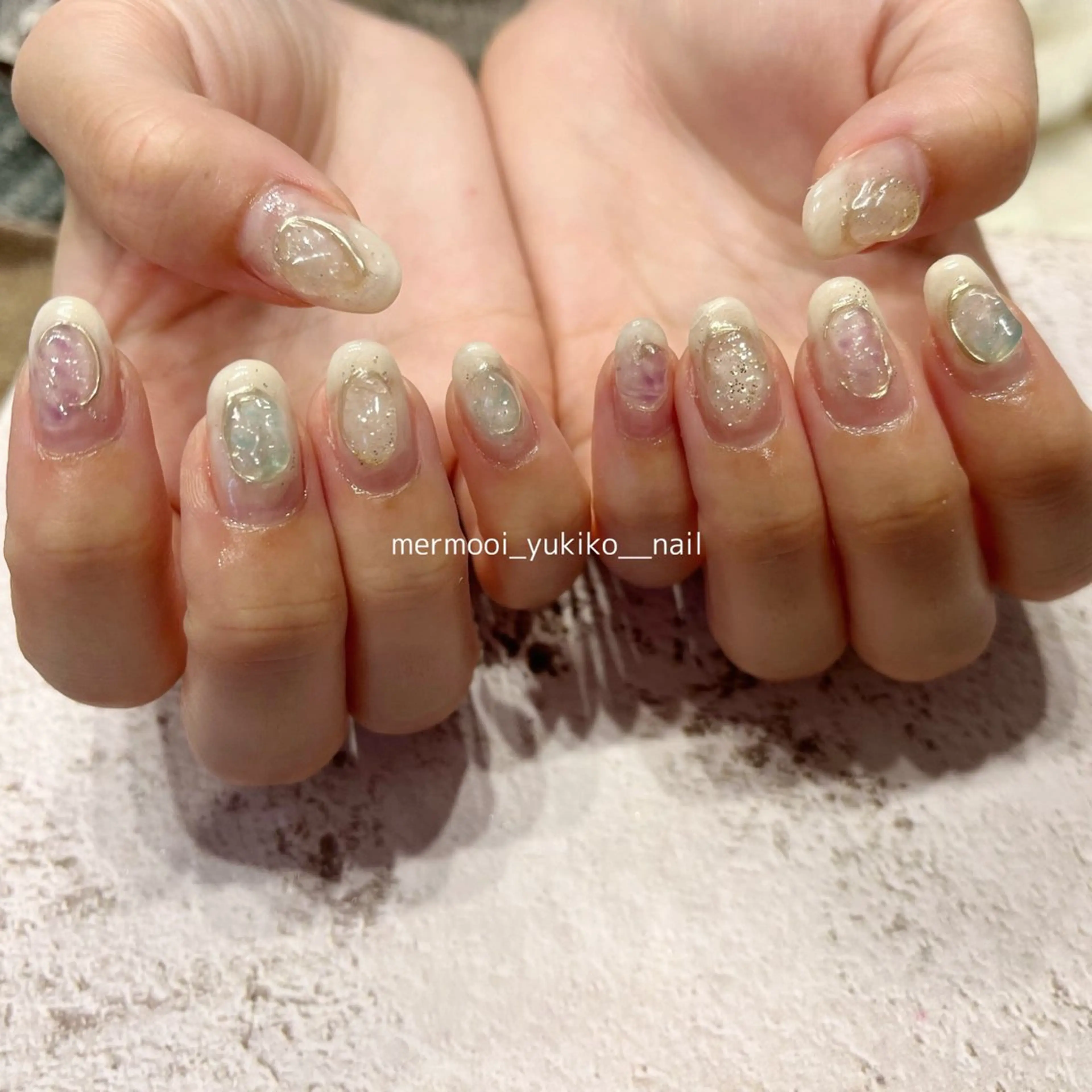 ネイル アートネイル ジェルネイル 韓国ネイル ミラーネイル ニュアンスネイル melumooi nailのネイルデザイン